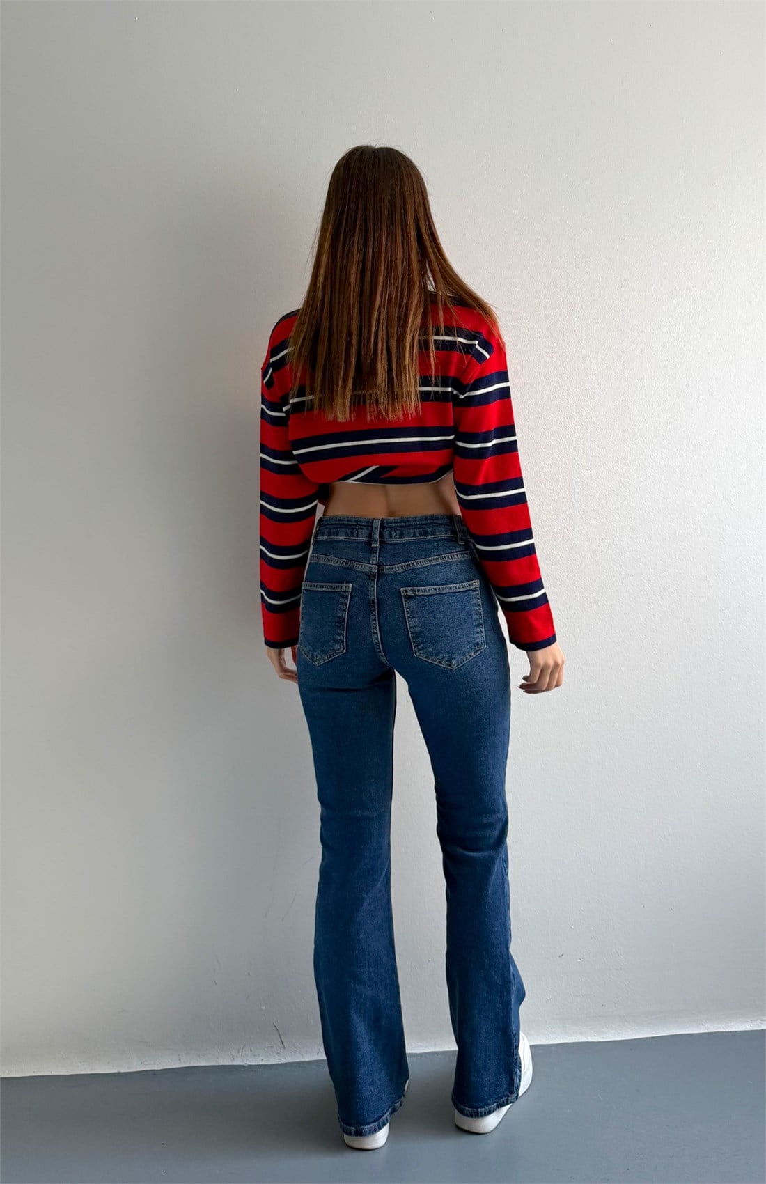 Düşükbel Likralı Bootcut Pantolon MAVİ