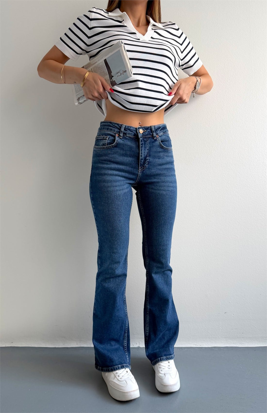 Düşükbel Likralı Bootcut Pantolon MAVİ