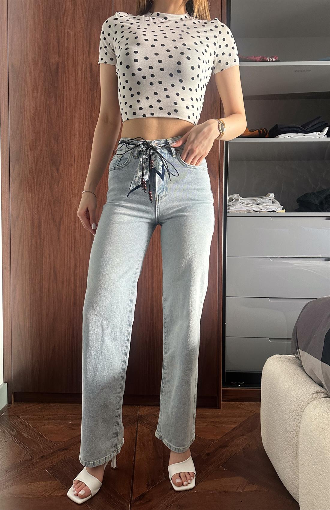 Fuarlı Bol Paça Pantolon BUZ MAVİSİ