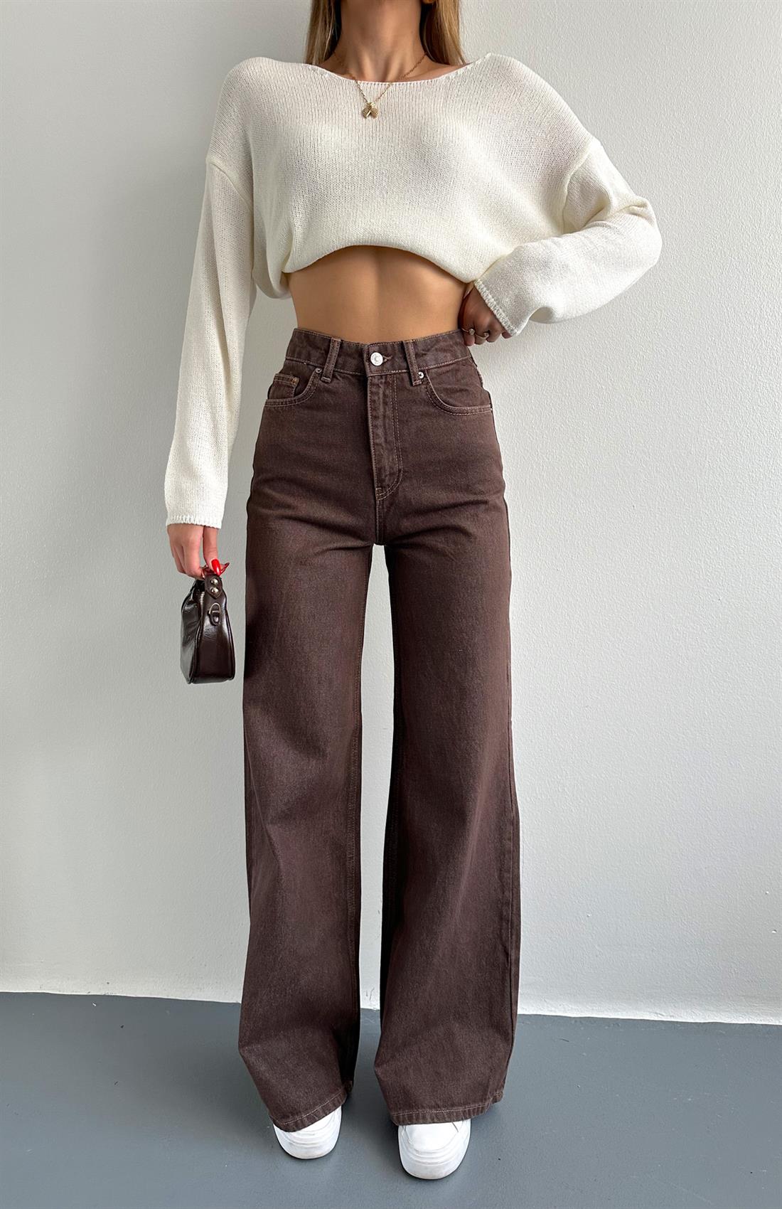 Geniş Kalıp Denim Pantolon KAHVERENGİ