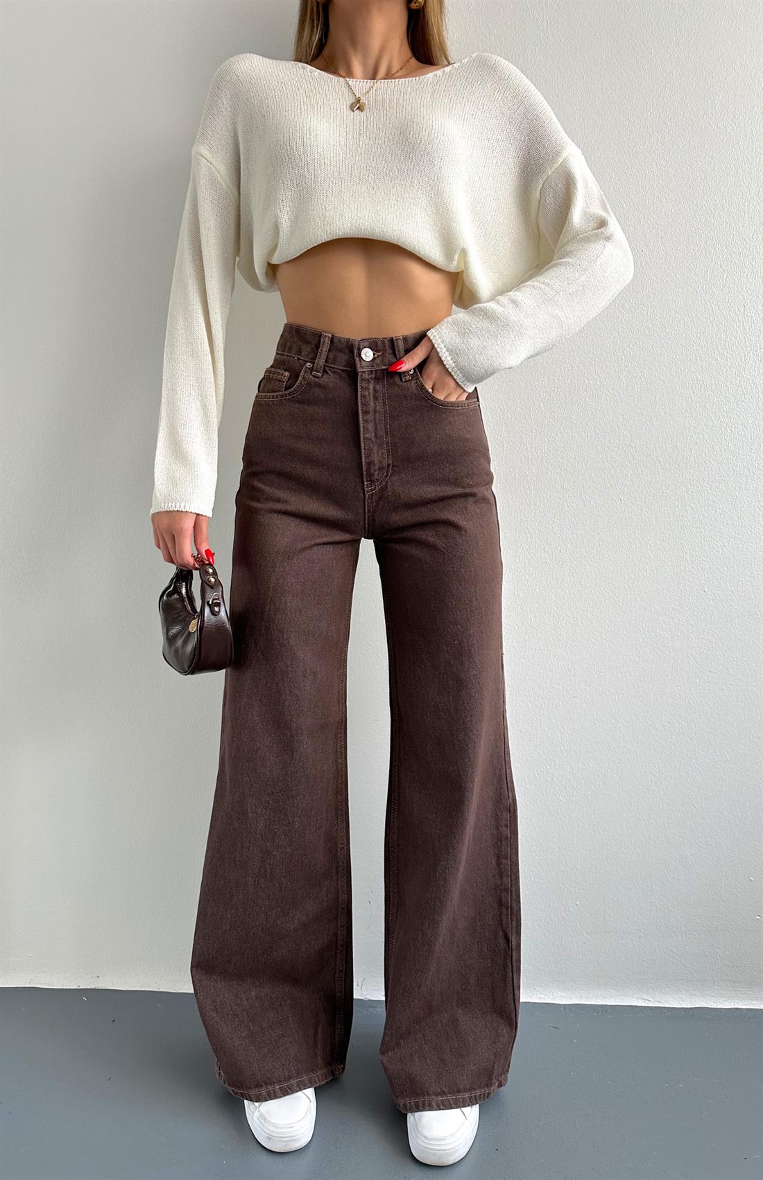 Geniş Kalıp Denim Pantolon KAHVERENGİ