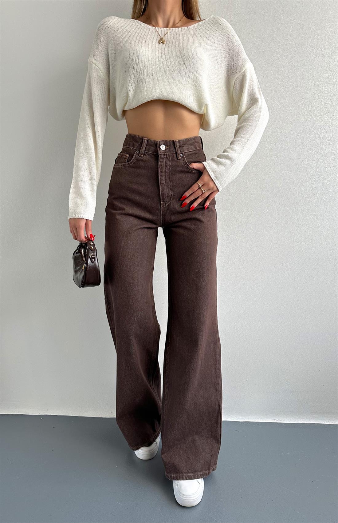 Geniş Kalıp Denim Pantolon KAHVERENGİ