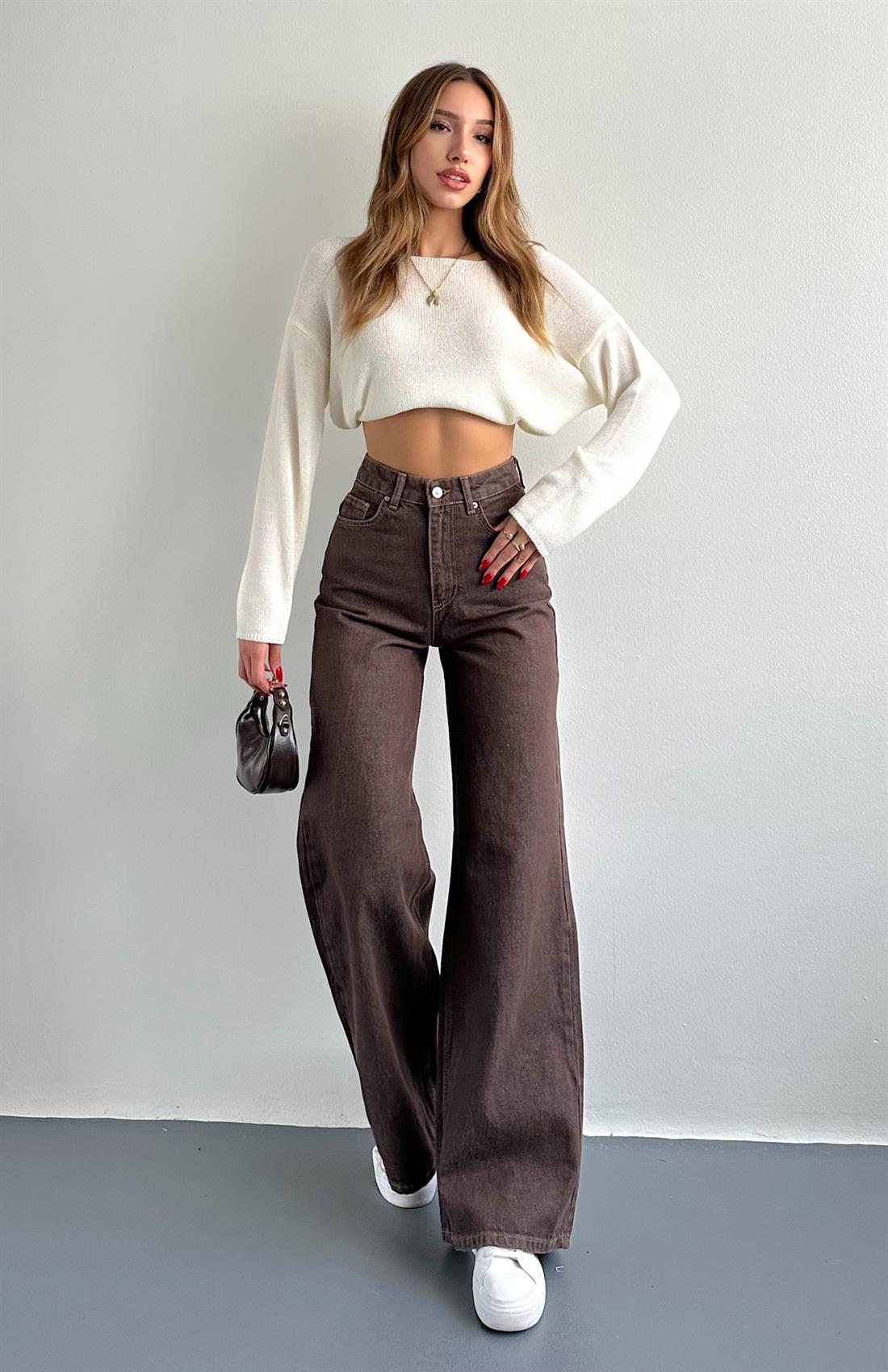 Geniş Kalıp Denim Pantolon KAHVERENGİ