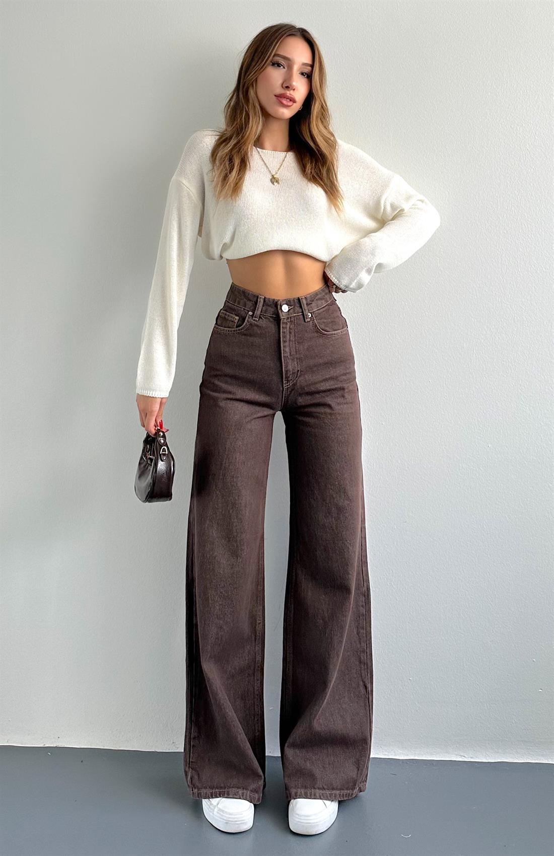 Geniş Kalıp Denim Pantolon KAHVERENGİ