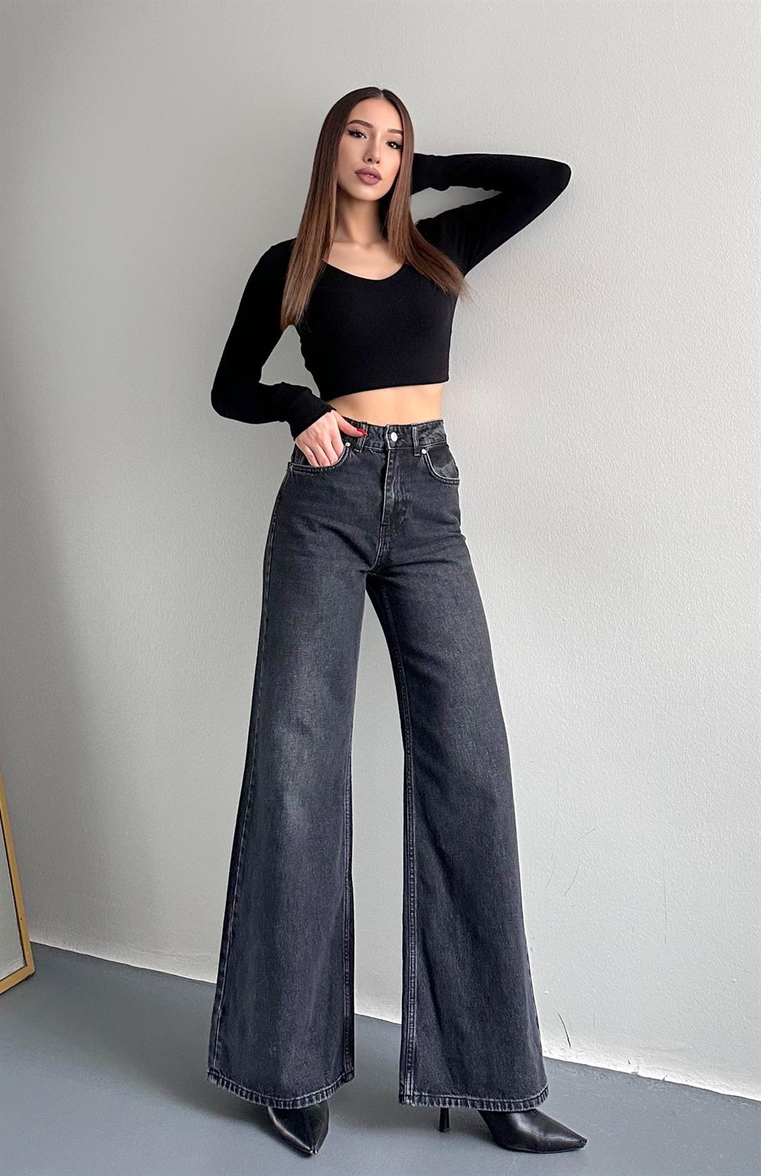 Geniş Wideleg Pantolon SİYAH