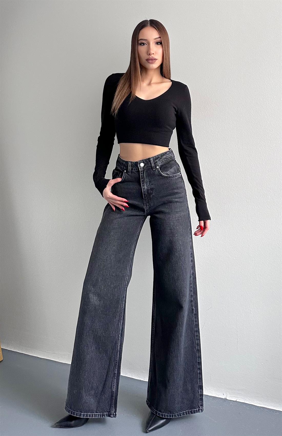 Geniş Wideleg Pantolon SİYAH