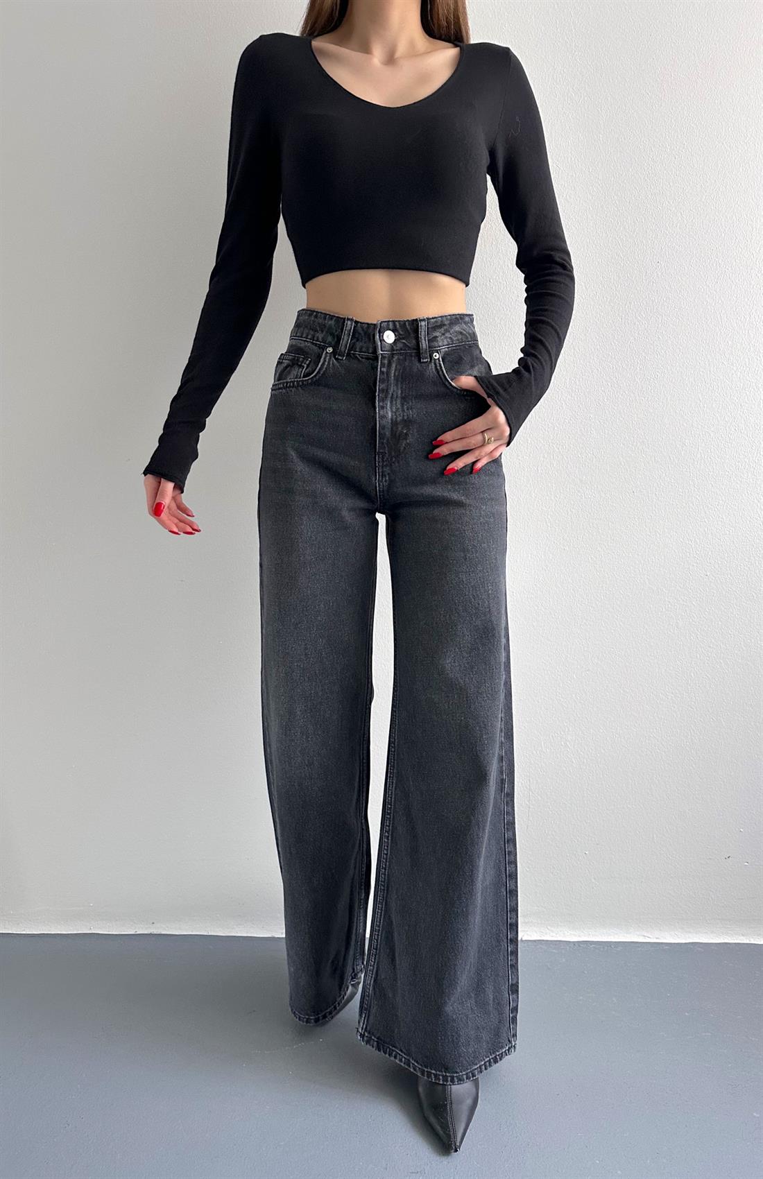 Geniş Wideleg Pantolon SİYAH