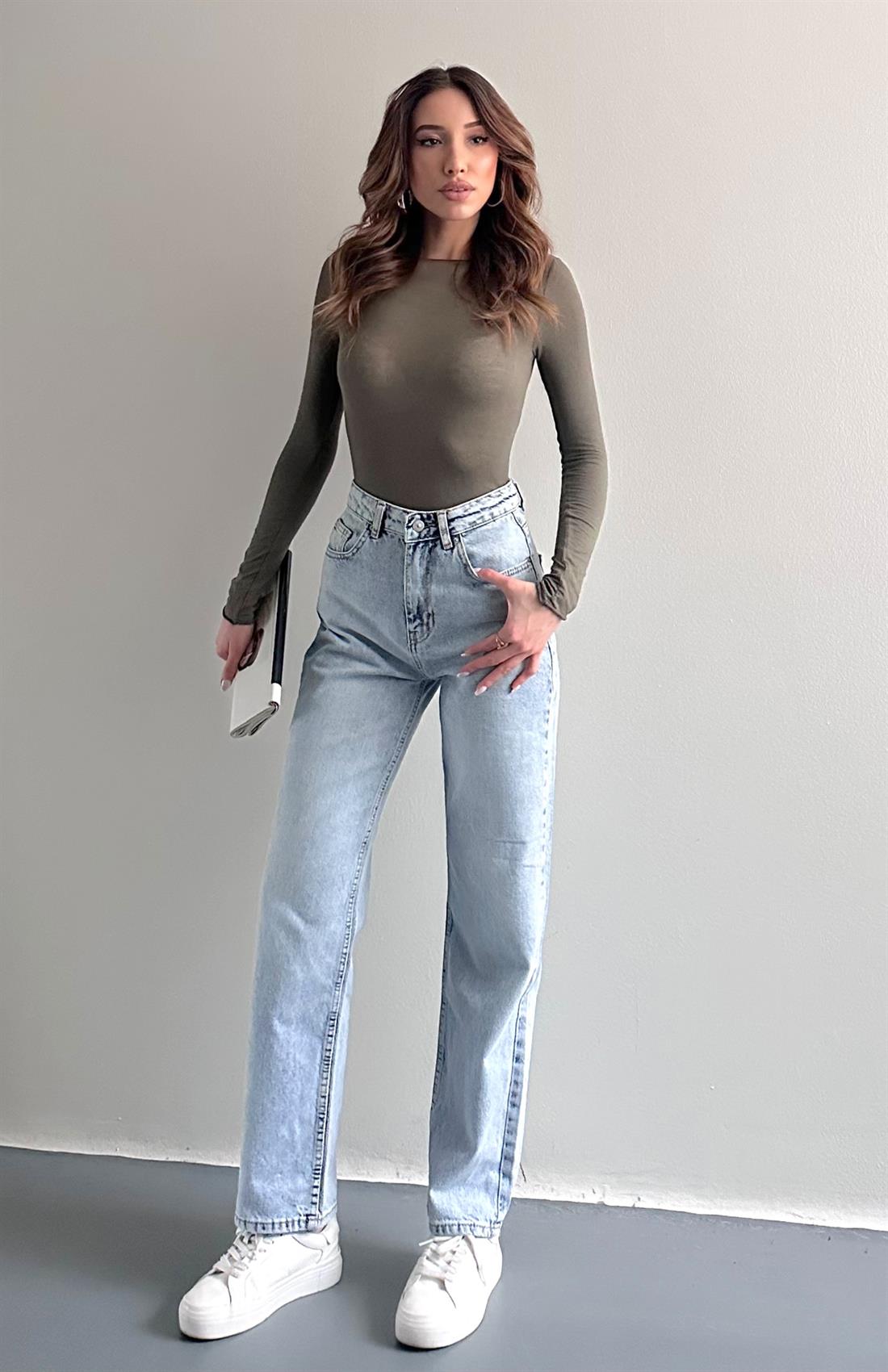Kar Yıkama Yeni Mom Pantolon MAVİ