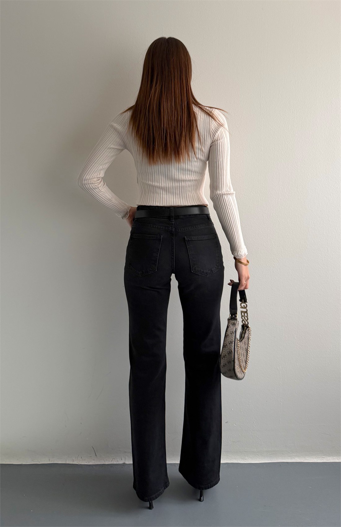 Kemerli Bootcut Pantolon SİYAH