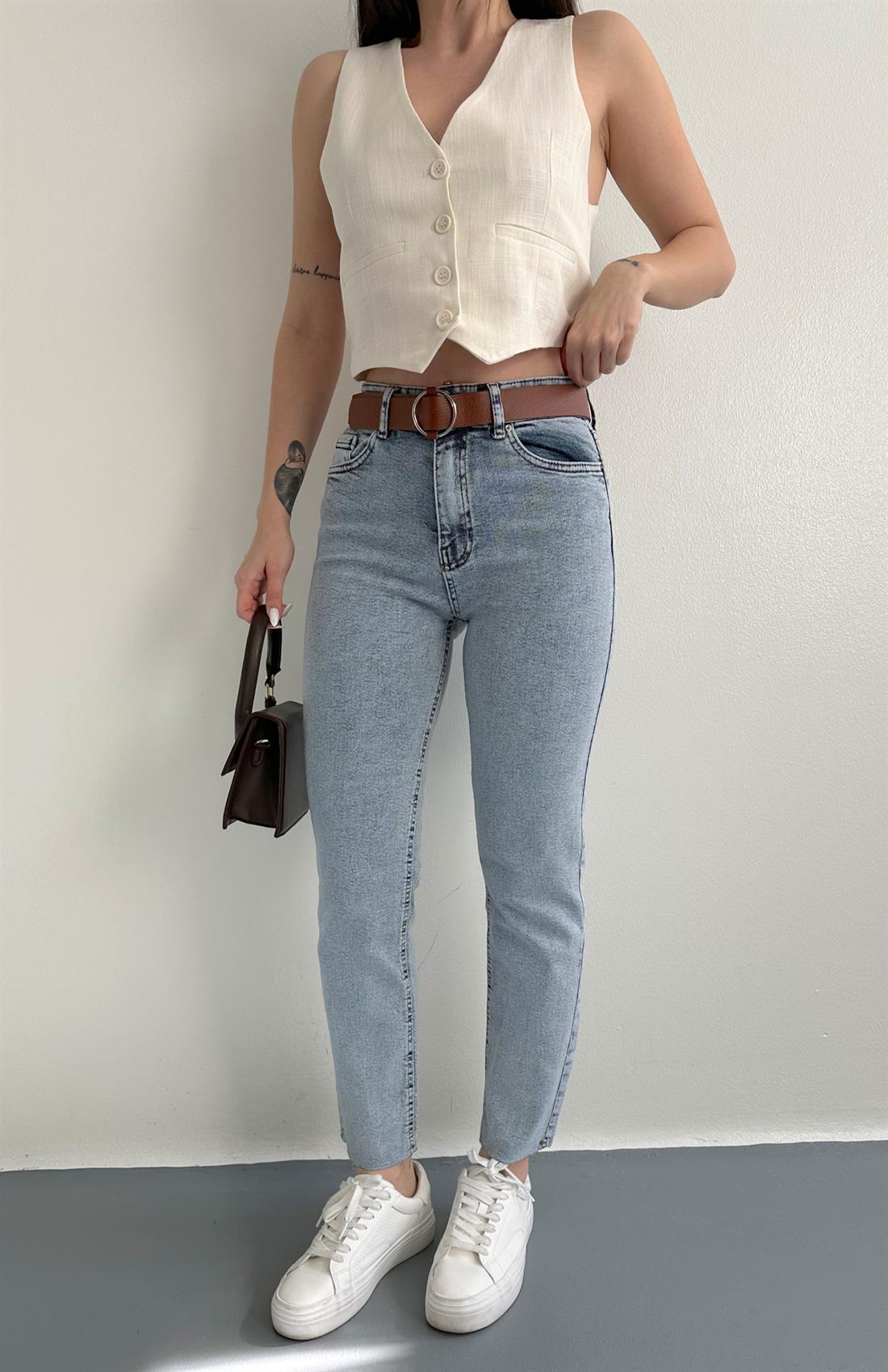 Kemerli Dar Paça Pantolon 006