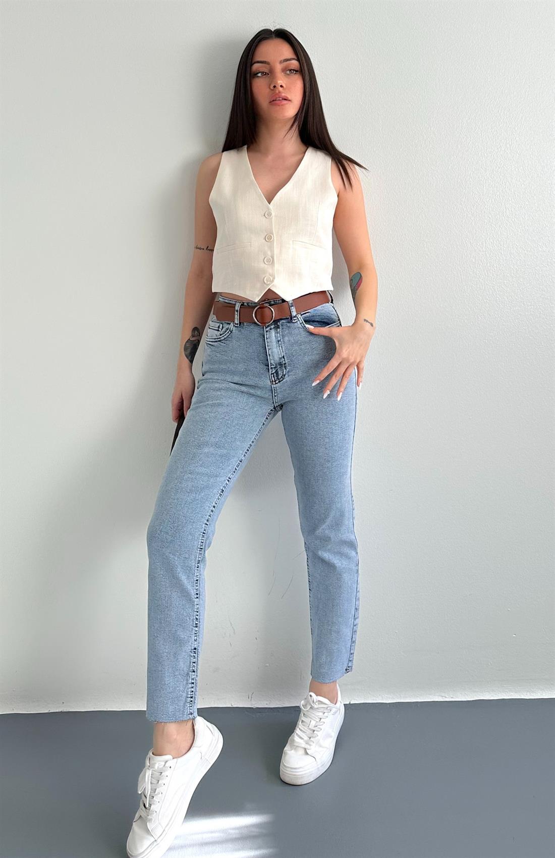 Kemerli Dar Paça Pantolon 006