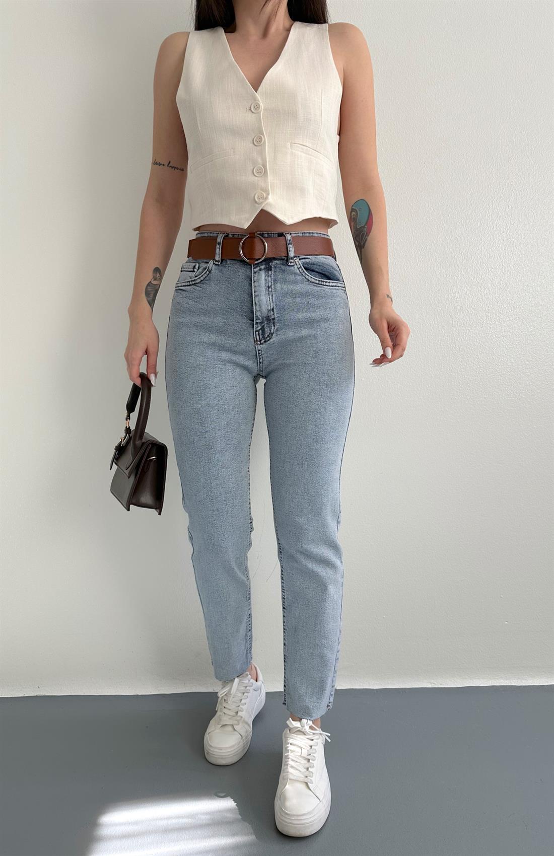 Kemerli Dar Paça Pantolon 006