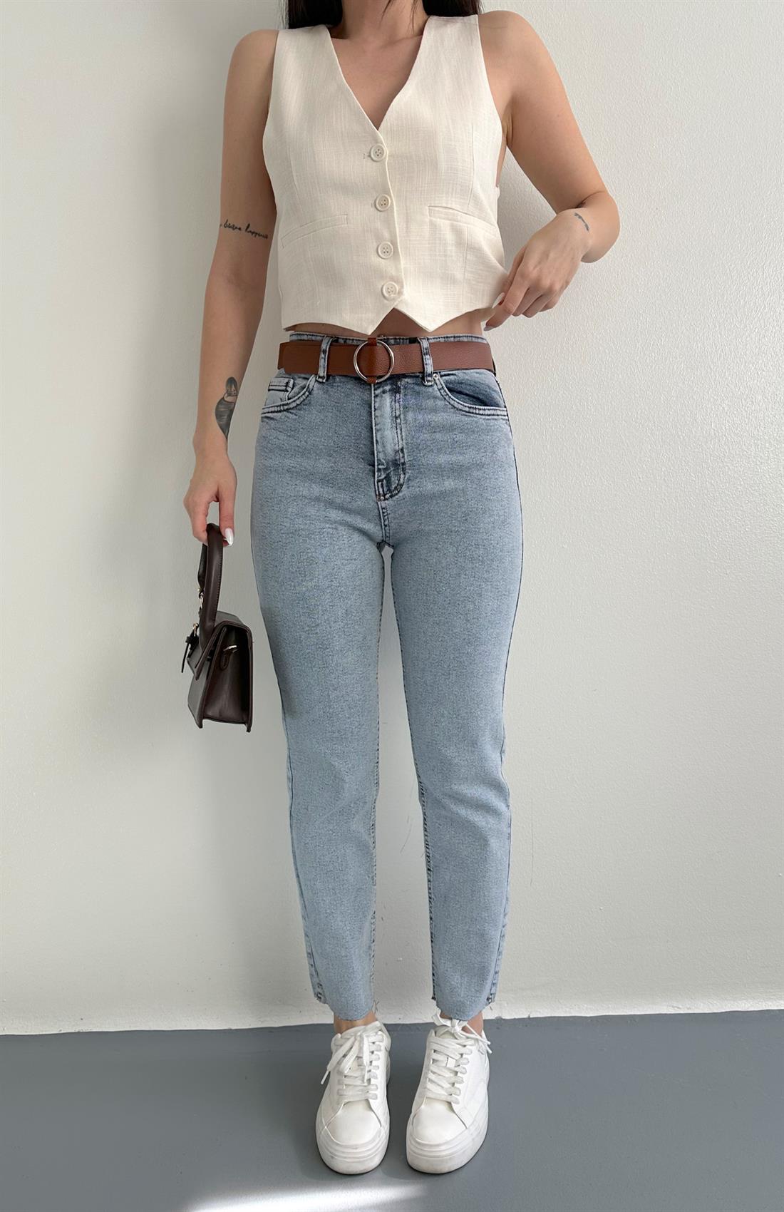 Kemerli Dar Paça Pantolon 006