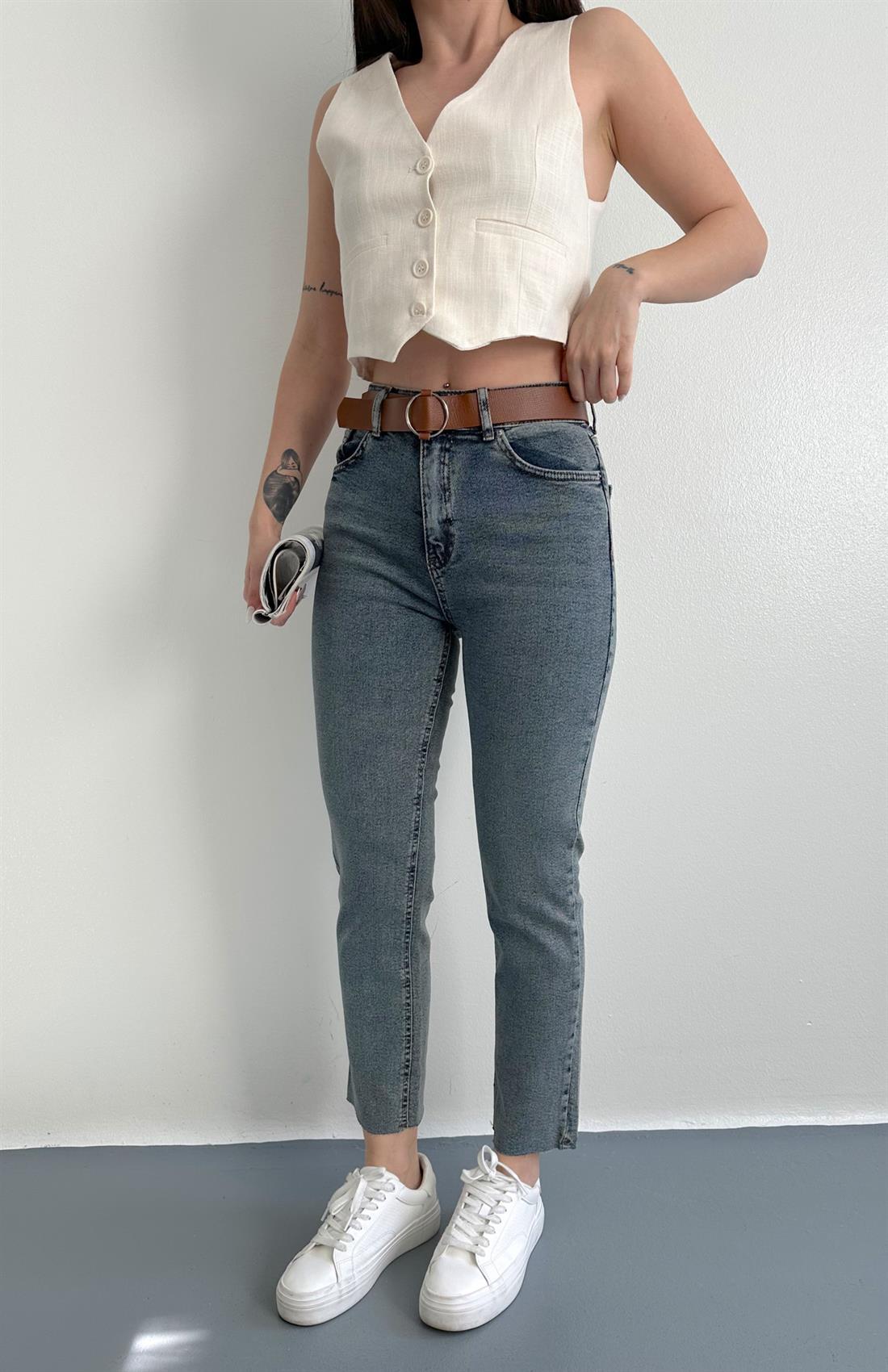 Kemerli Dar Paça Pantolon A.MAVİ