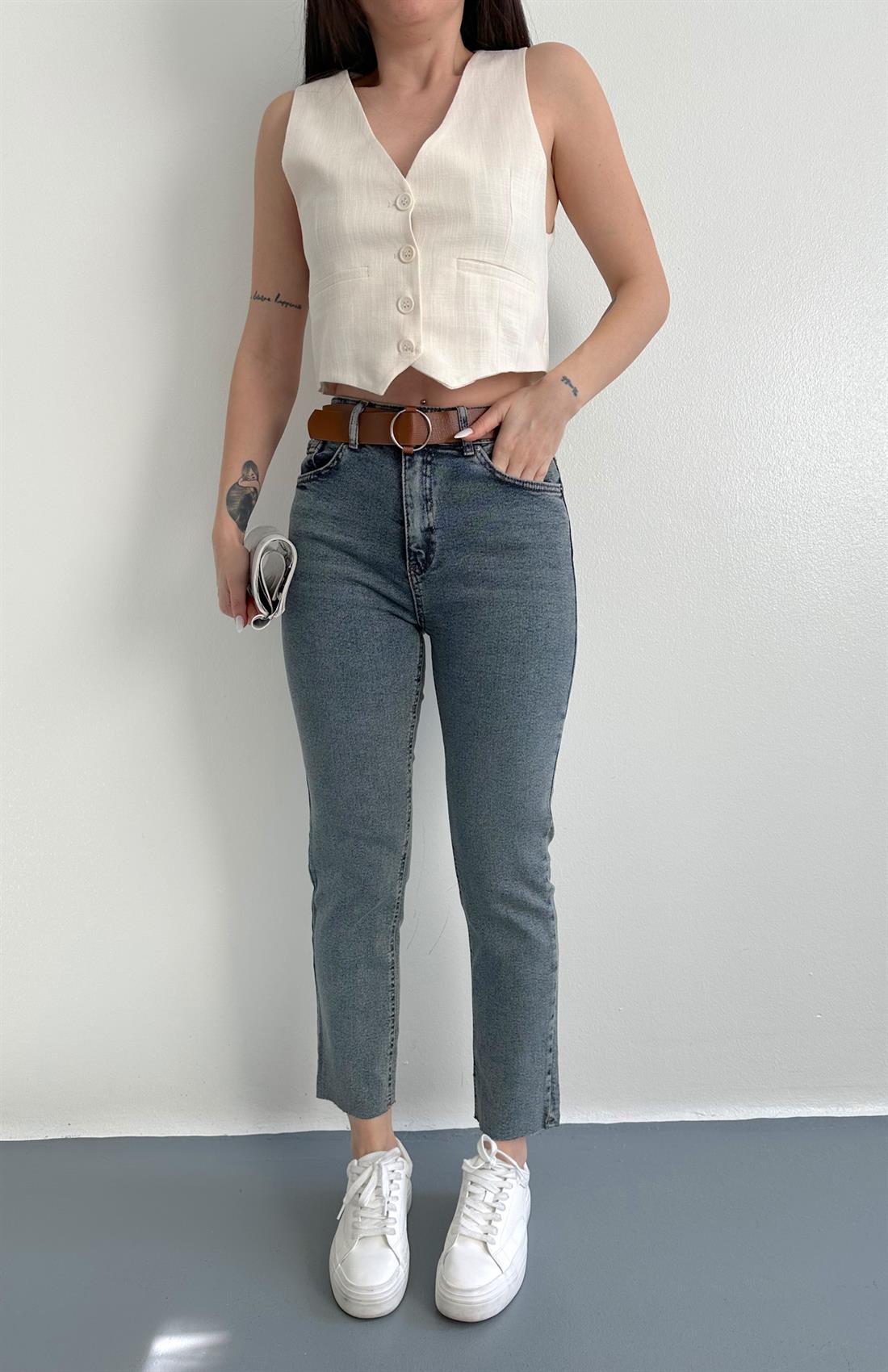 Kemerli Dar Paça Pantolon A.MAVİ