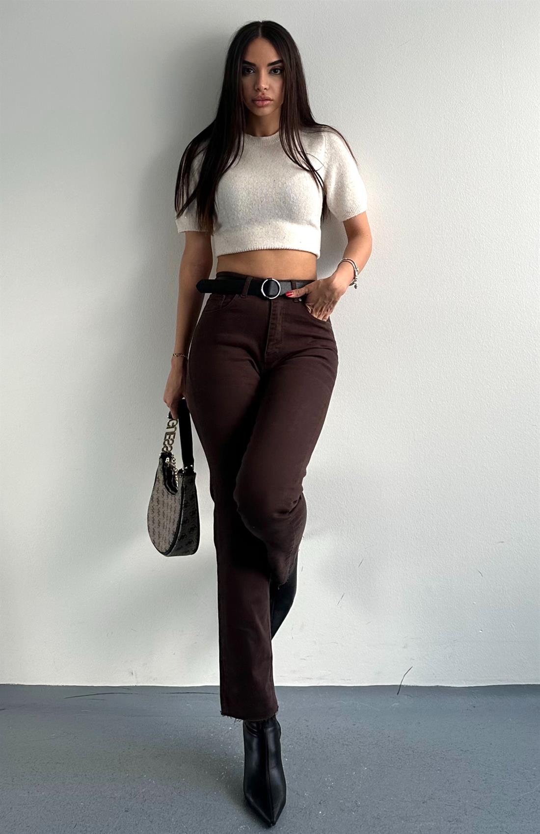 Kemerli Dar Paça Pantolon A.KAHVE