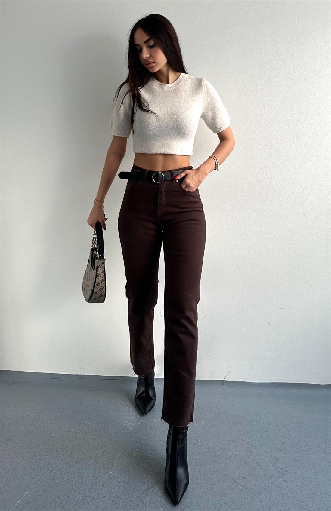 Kemerli Dar Paça Pantolon A.KAHVE