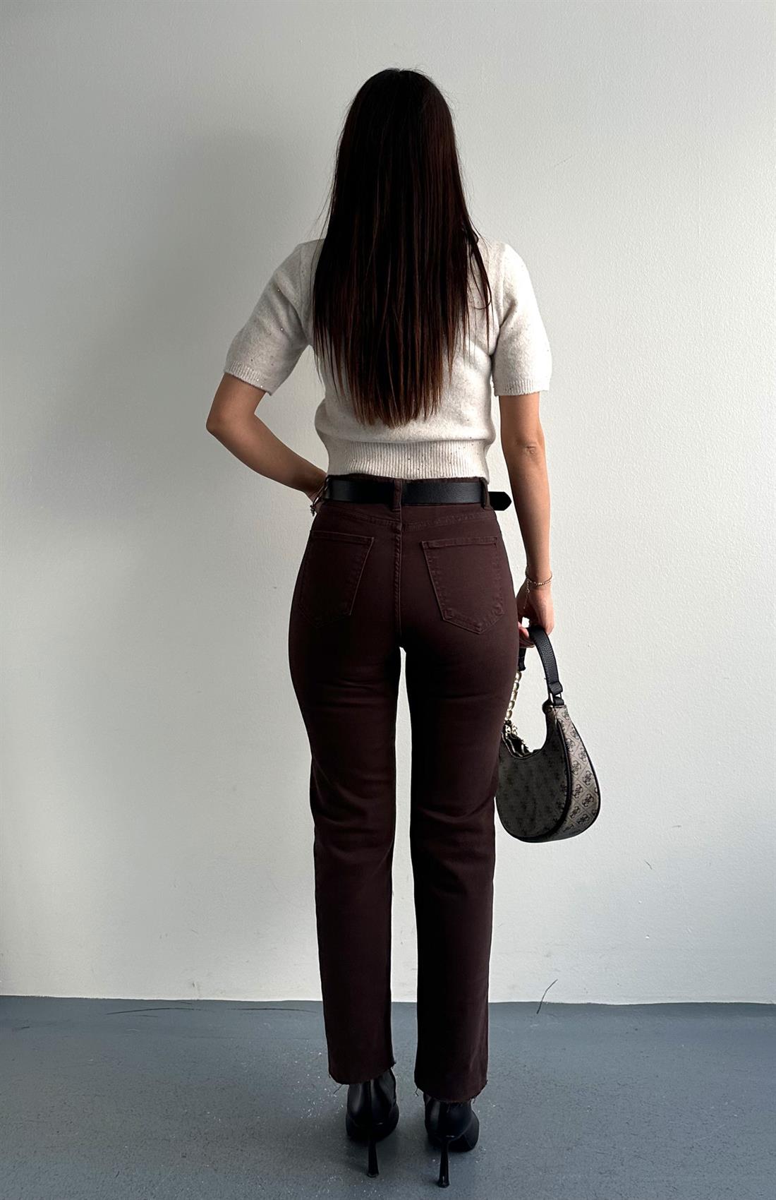 Kemerli Dar Paça Pantolon A.KAHVE