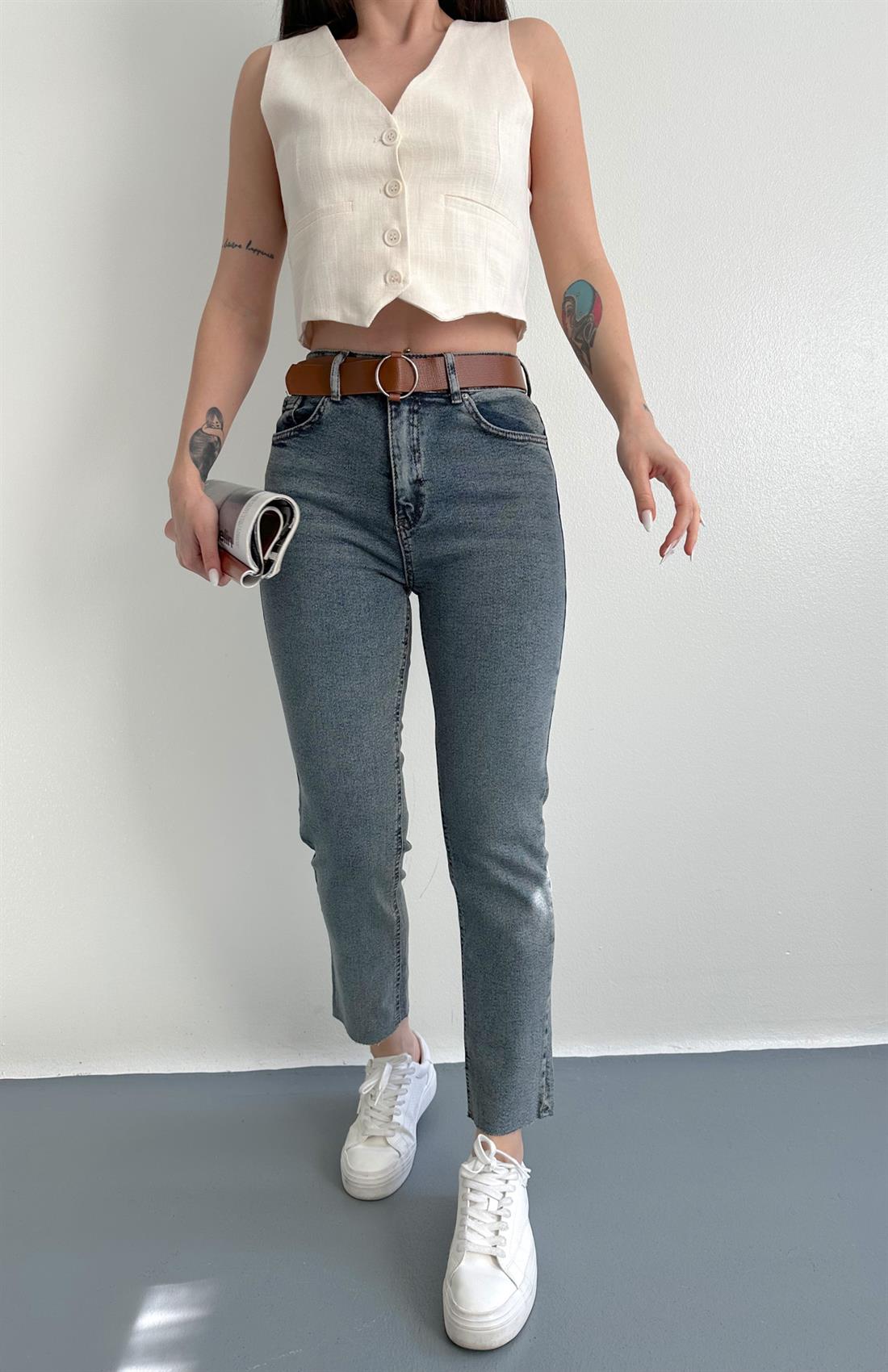 Kemerli Dar Paça Pantolon A.MAVİ