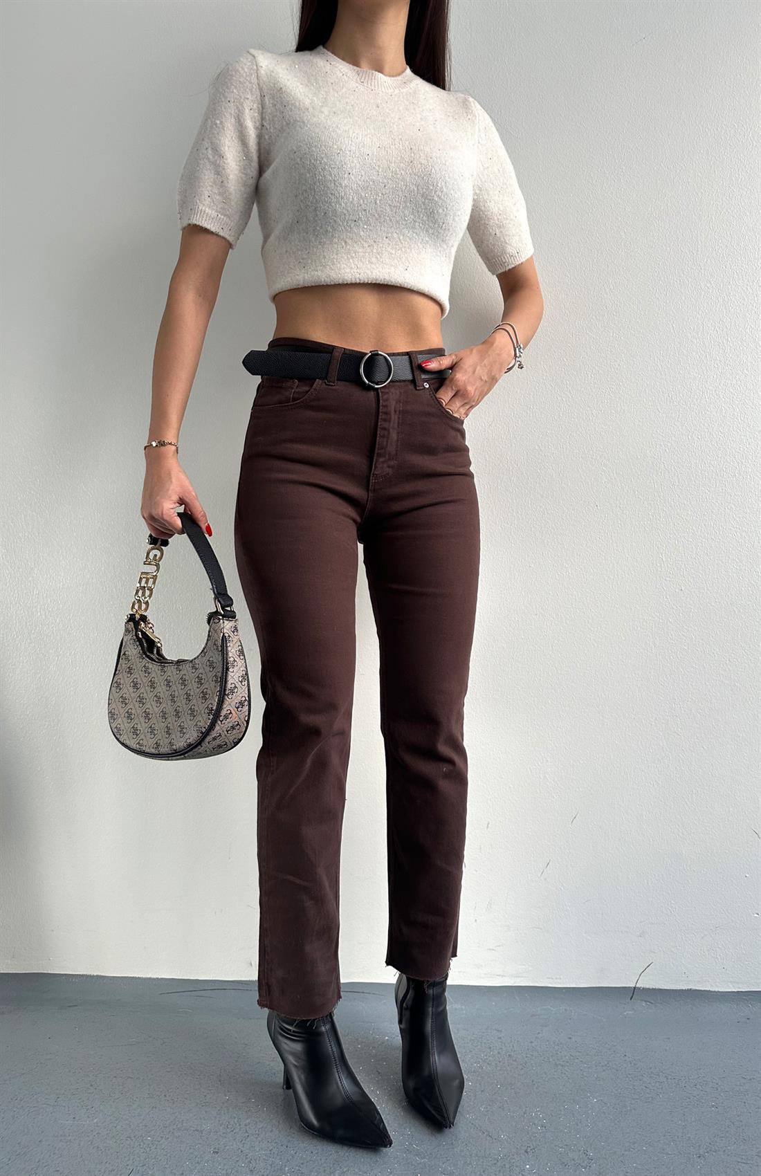 Kemerli Dar Paça Pantolon A.KAHVE