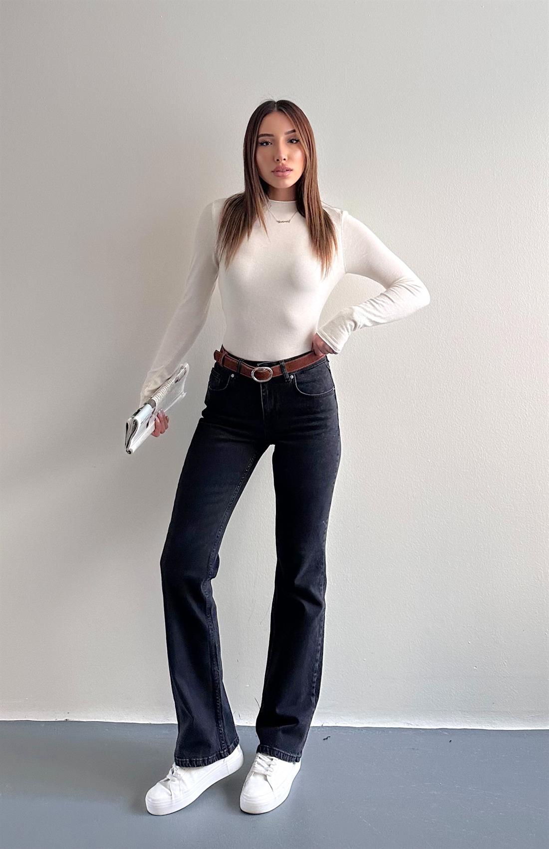 Kemerli Düşükbel Pantolon SİYAH