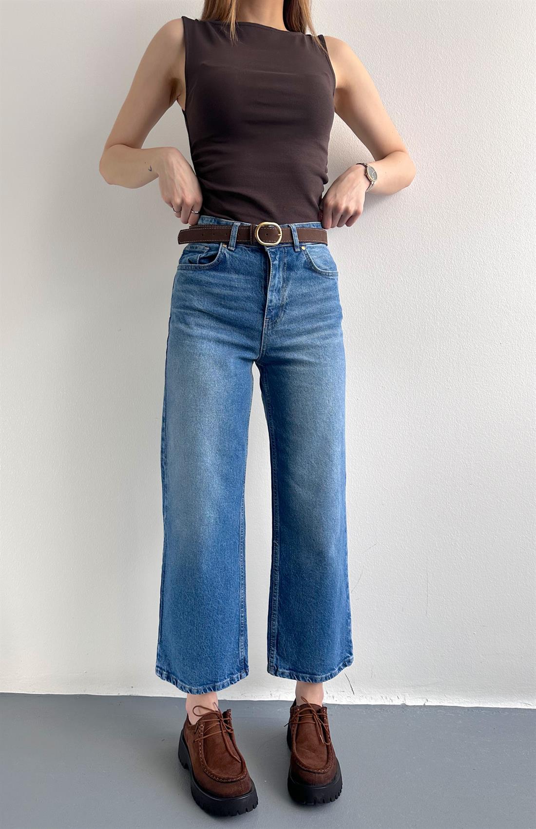 Kemerli Kısa Pantolon MAVİ