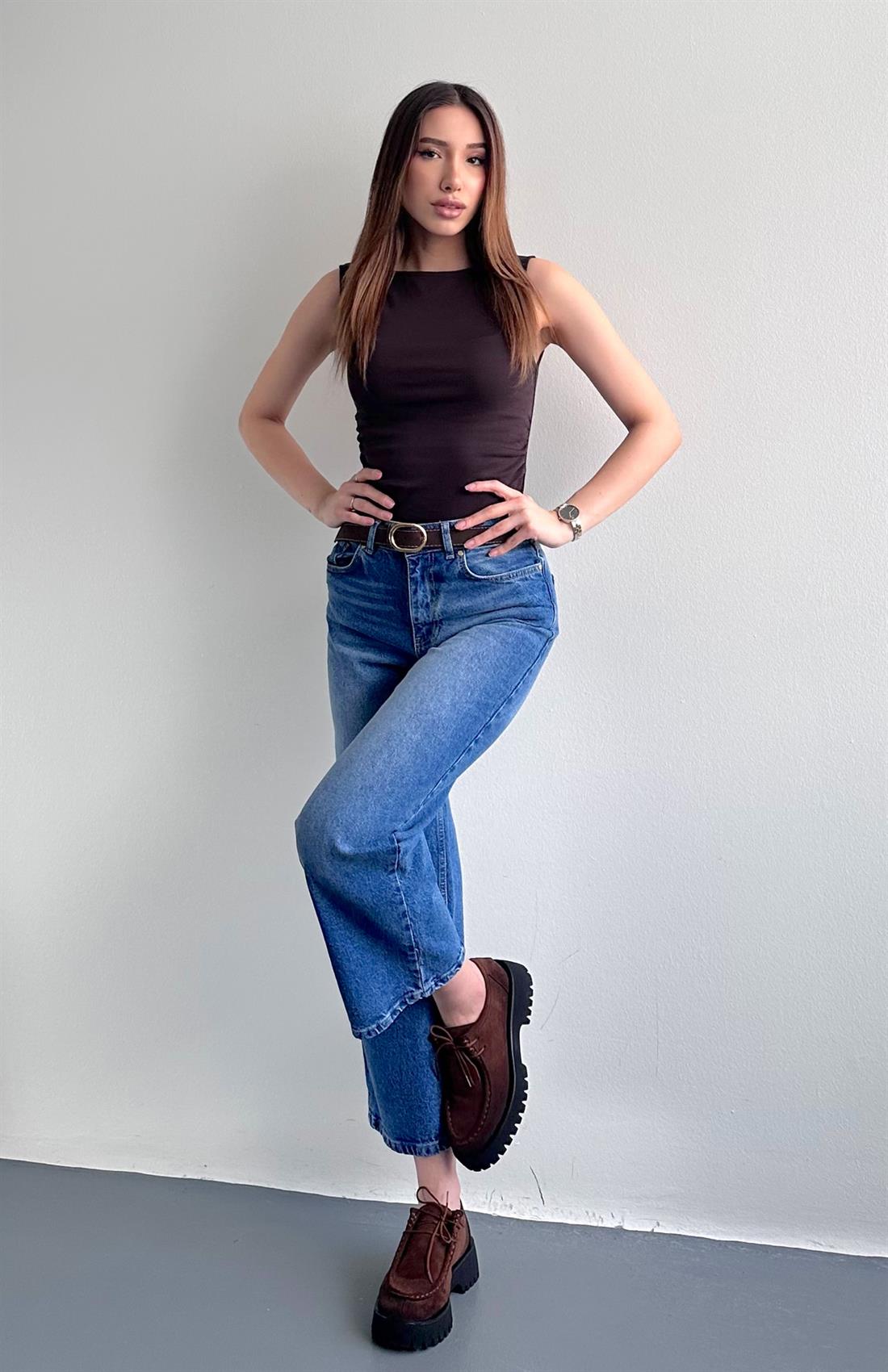 Kemerli Kısa Pantolon MAVİ
