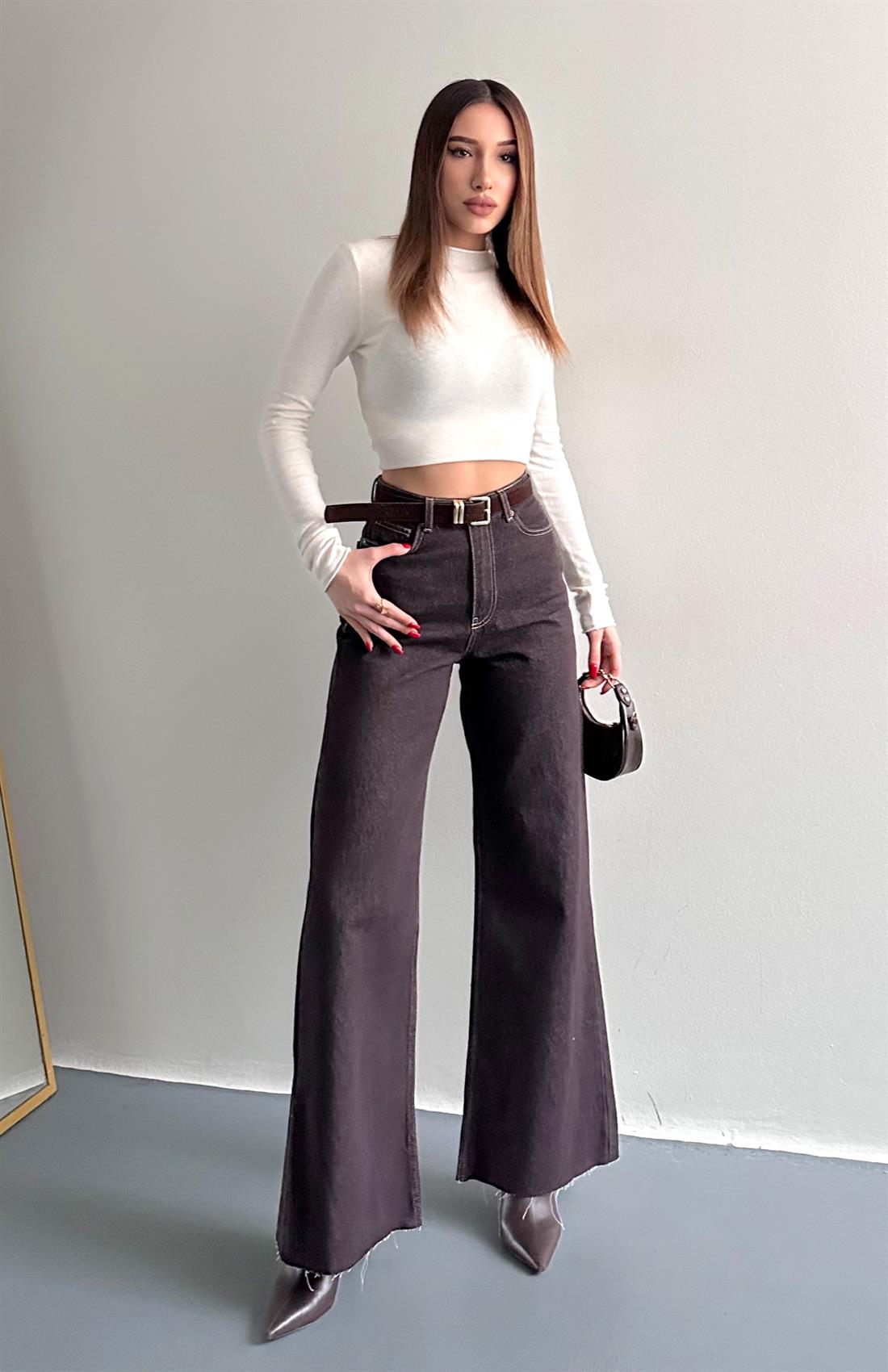 Kemerli Kot Pantolon KAHVERENGİ