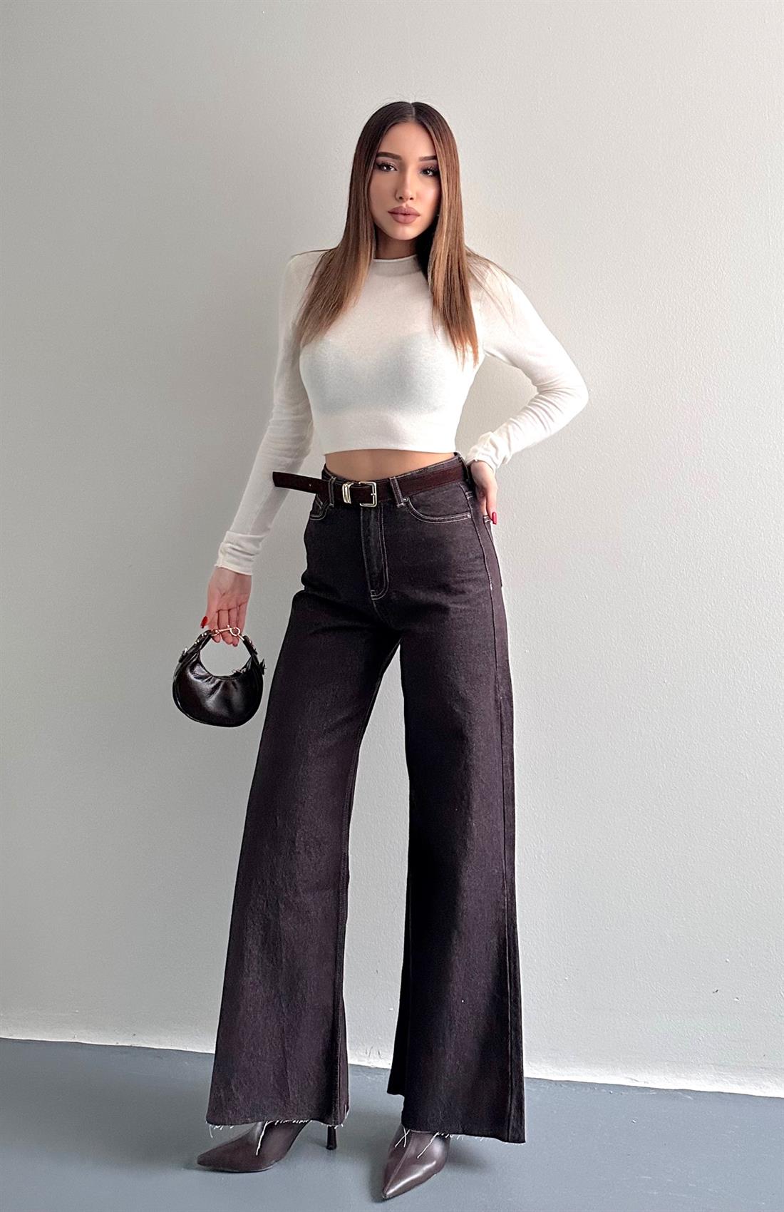 Kemerli Kot Pantolon KAHVERENGİ