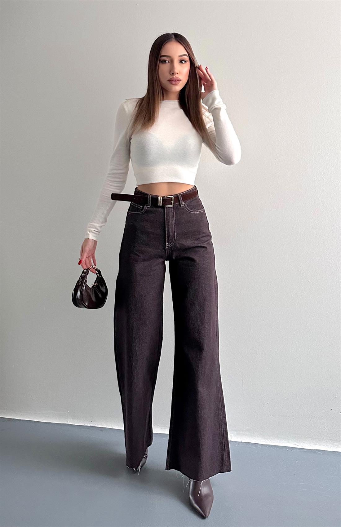 Kemerli Kot Pantolon KAHVERENGİ