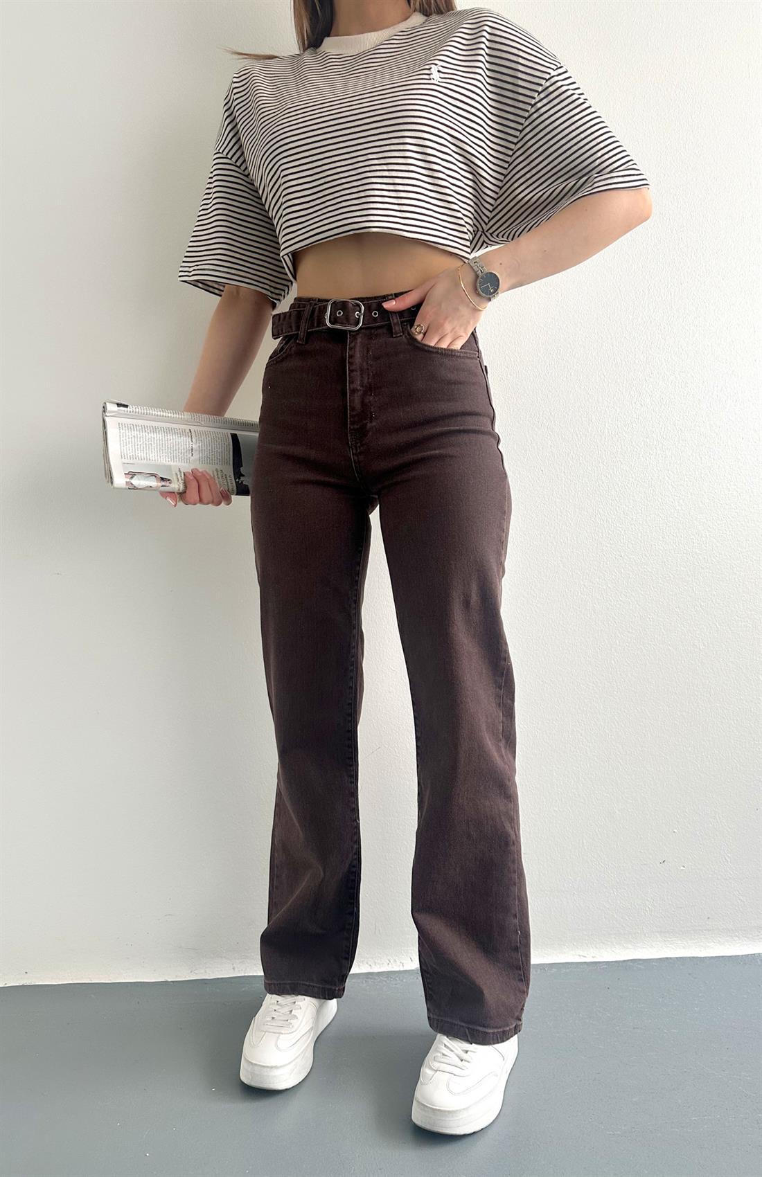 Kemerli Pantolon KAHVERENGİ