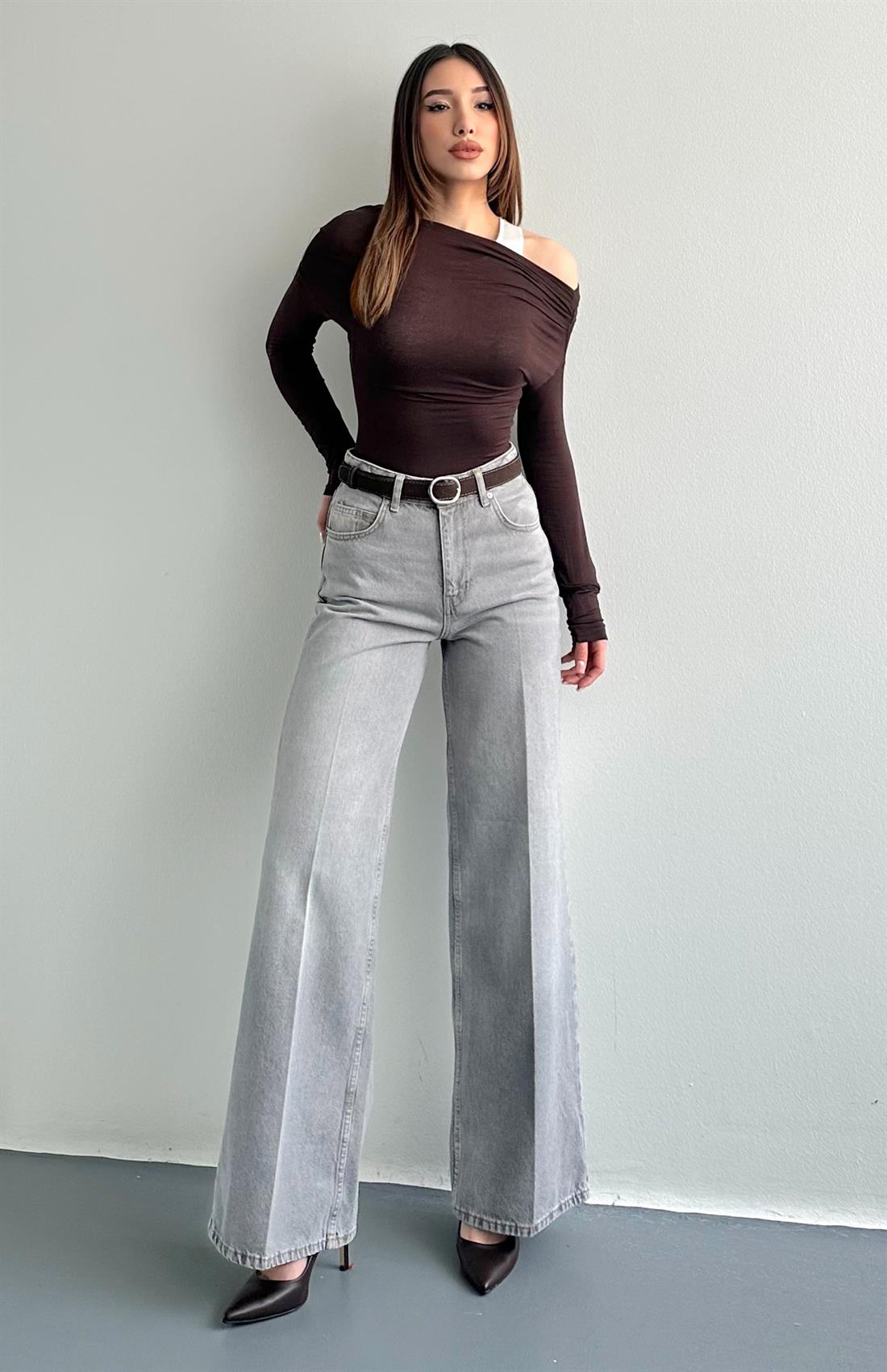 Kemerli Widelog Pantolon GRİ