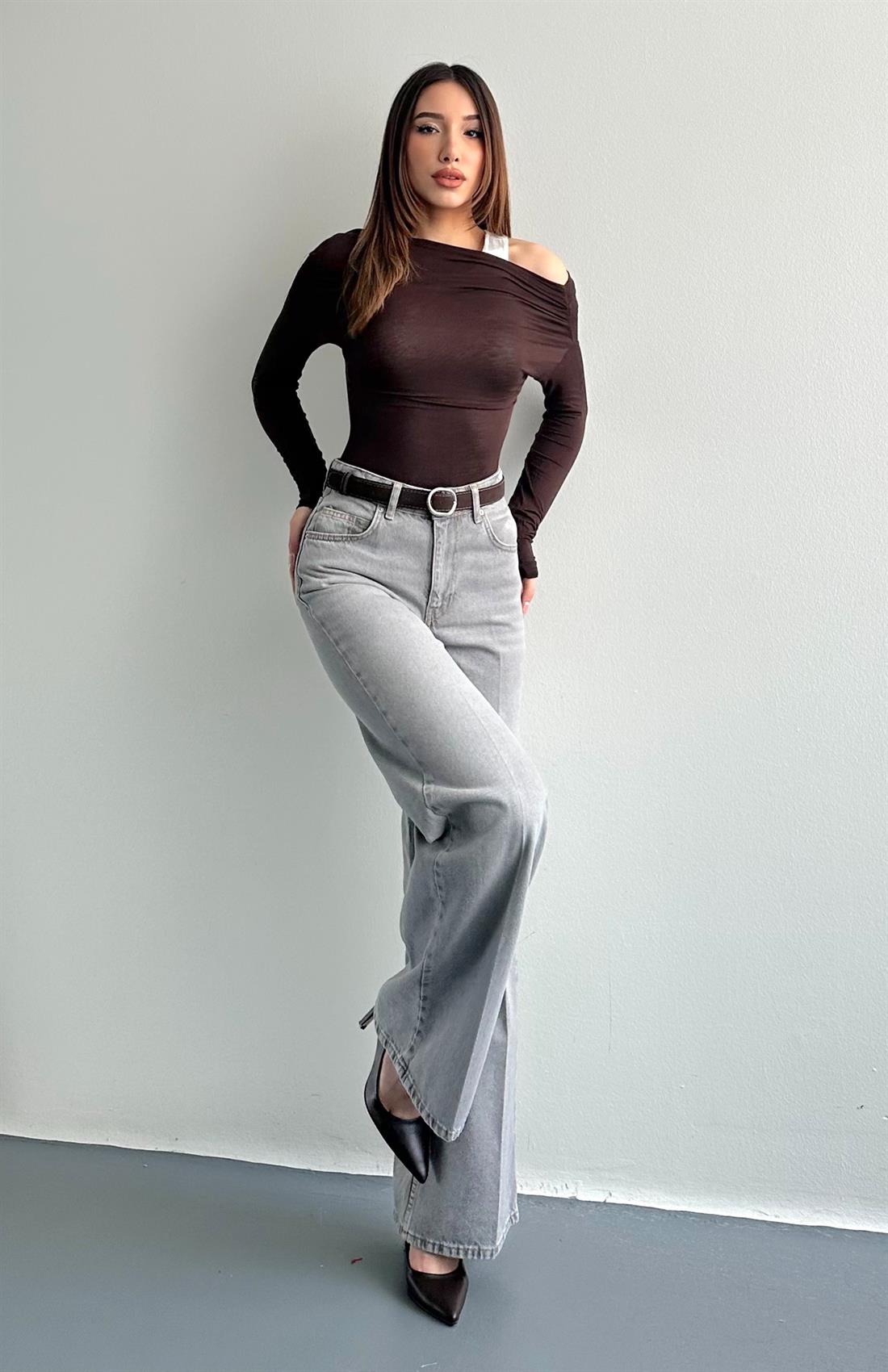 Kemerli Widelog Pantolon GRİ