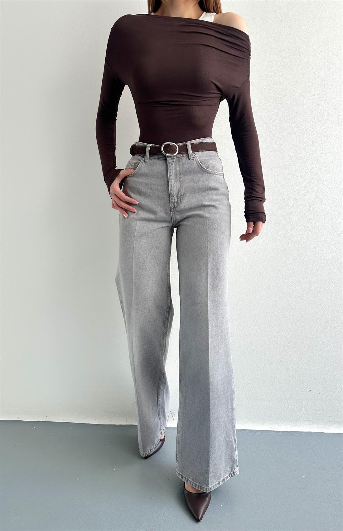 Kemerli Widelog Pantolon GRİ