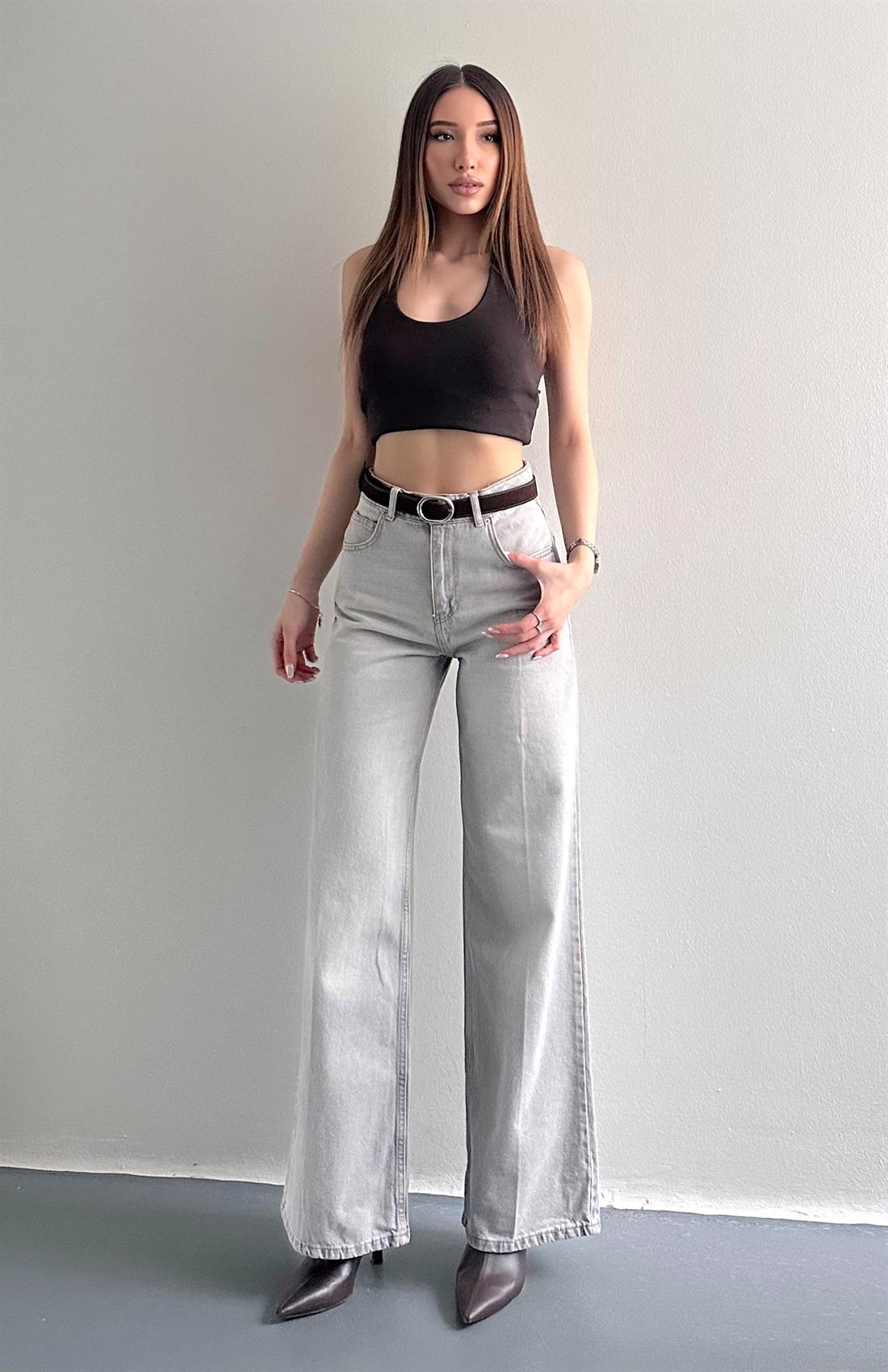 Kemerli Widelog Pantolon GRİ