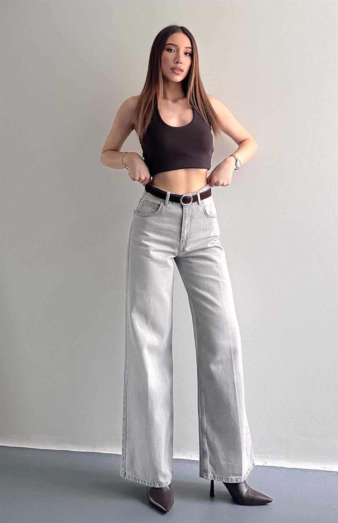 Kemerli Widelog Pantolon GRİ