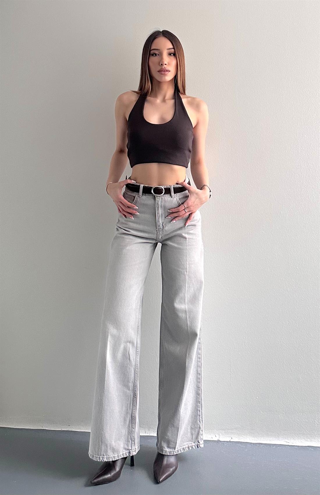 Kemerli Widelog Pantolon GRİ