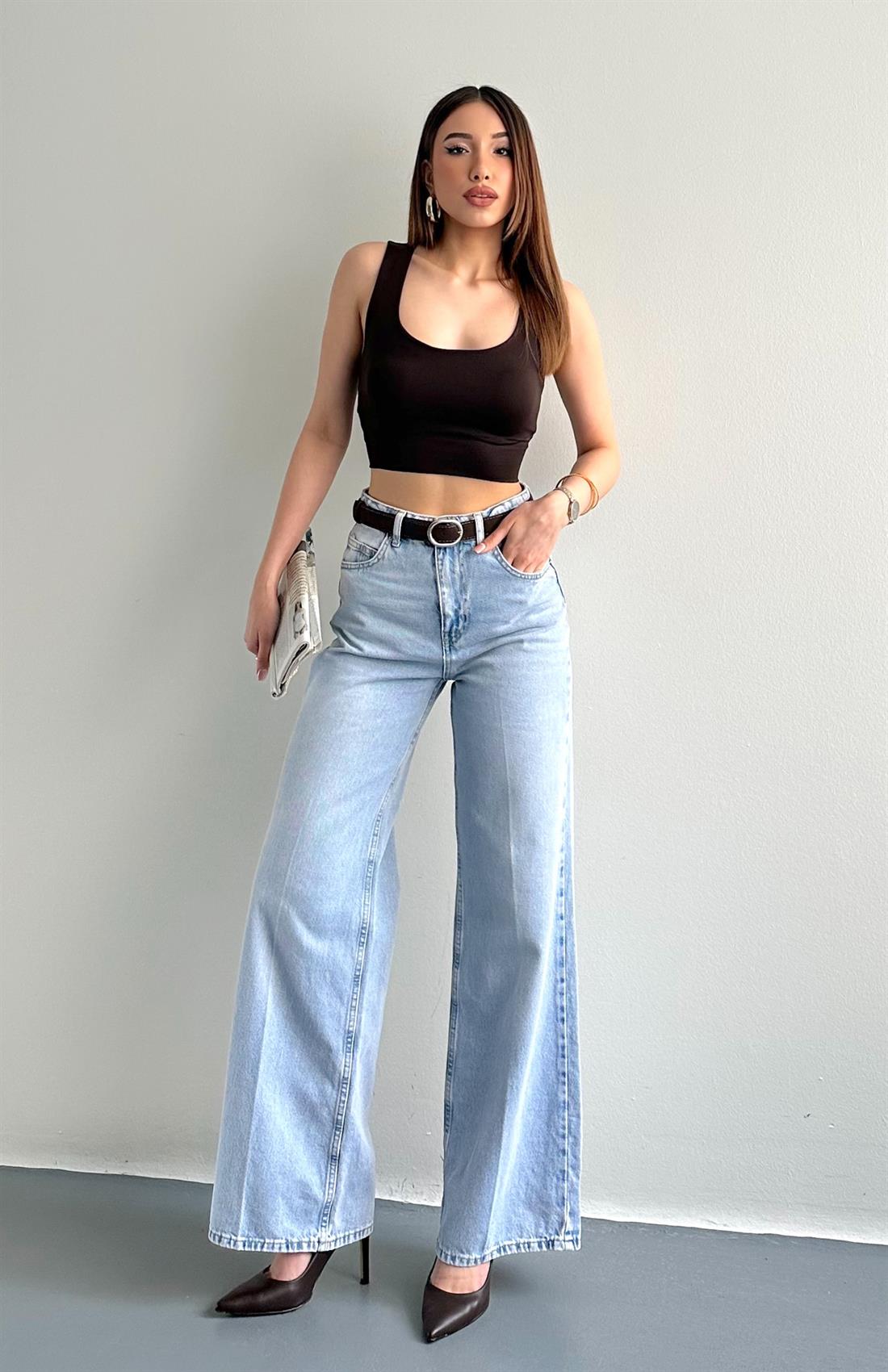 Kemerli Widelog Pantolon MAVİ