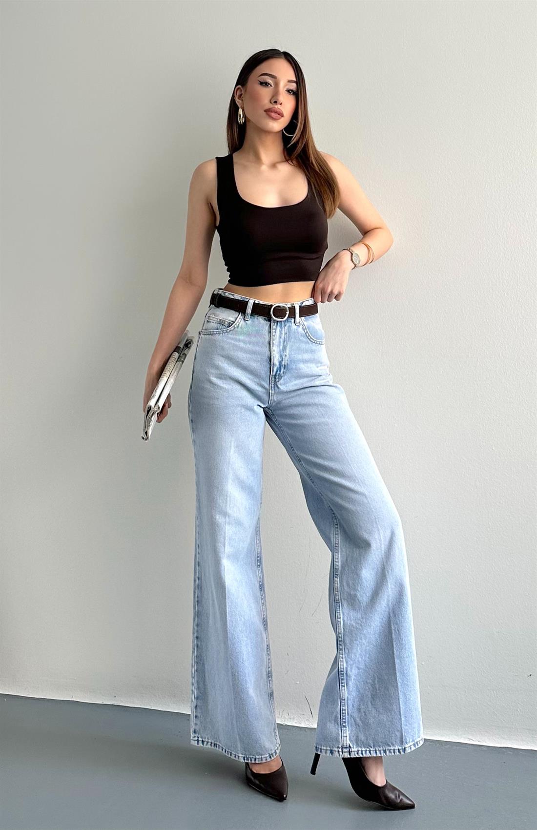 Kemerli Widelog Pantolon MAVİ