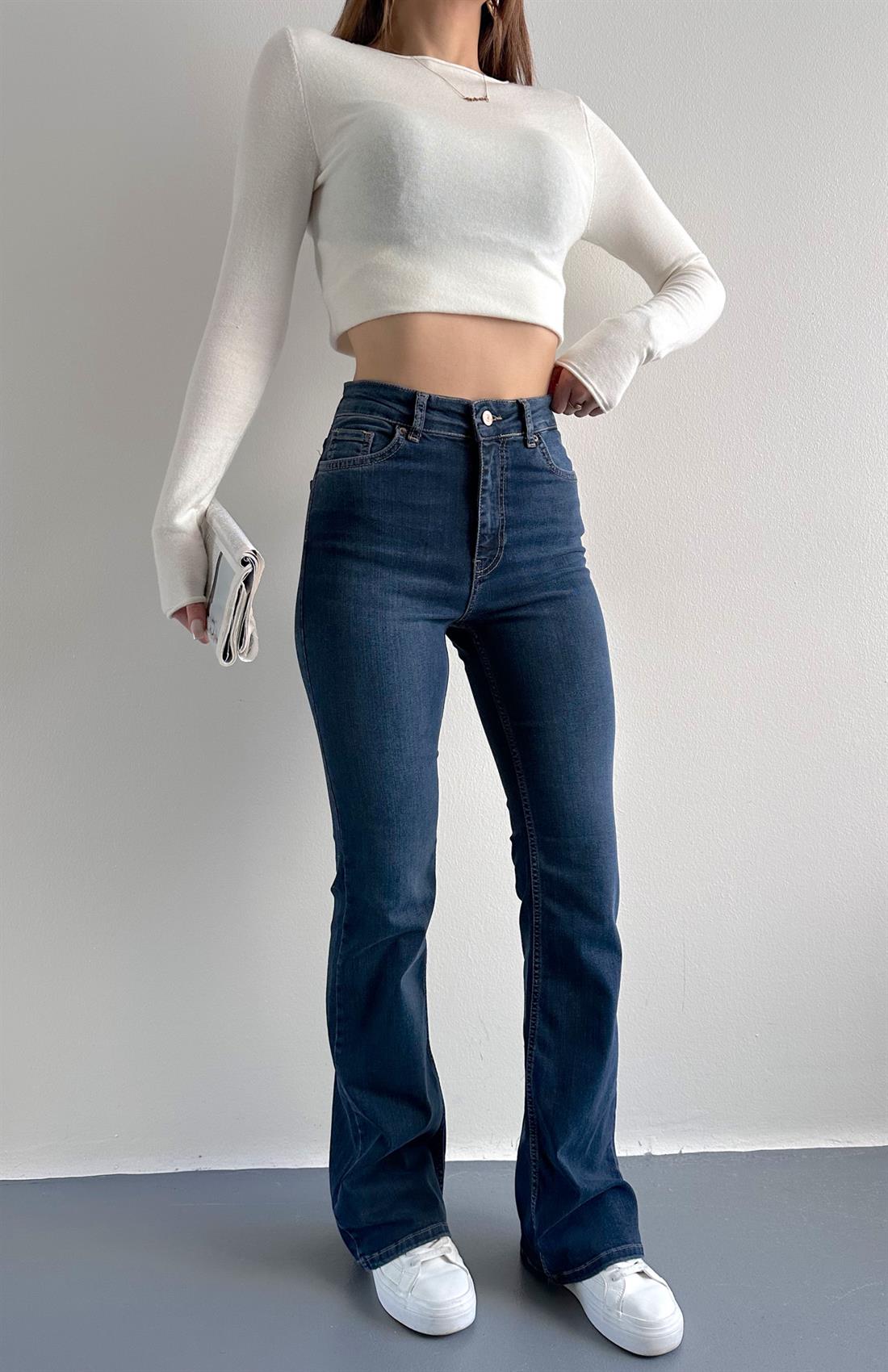 Koyu Renk İspanyol Paça Pantolon LACİVERT