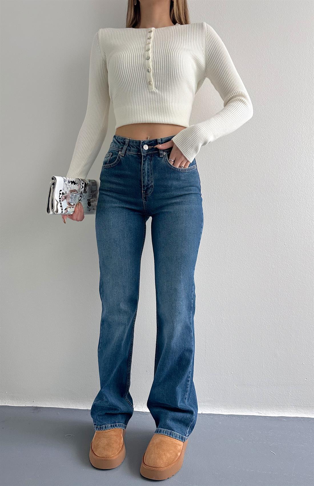 Orta Bel Bootcut Pantolon MAVİ