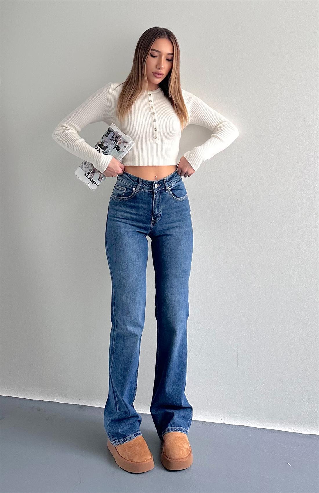 Orta Bel Bootcut Pantolon MAVİ