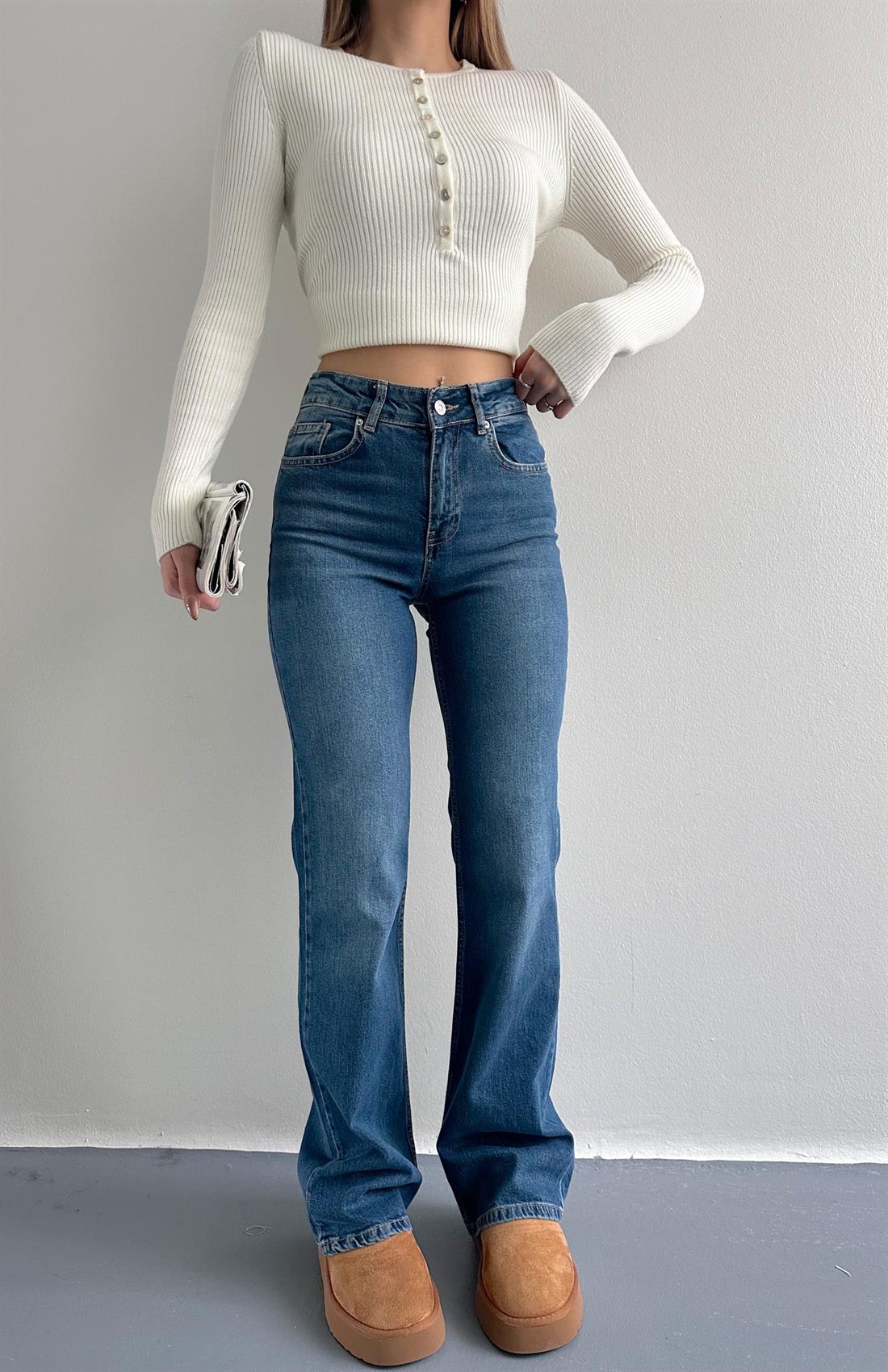 Orta Bel Bootcut Pantolon MAVİ