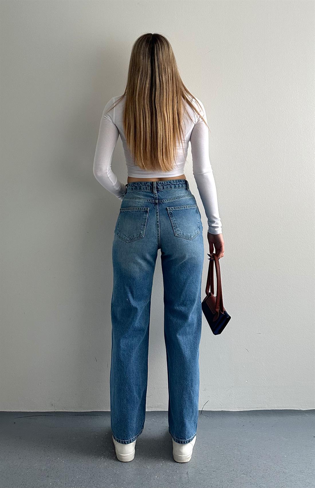 Orta Mavi Yeni Kesim Mom Jeans Pantolon MAVİ