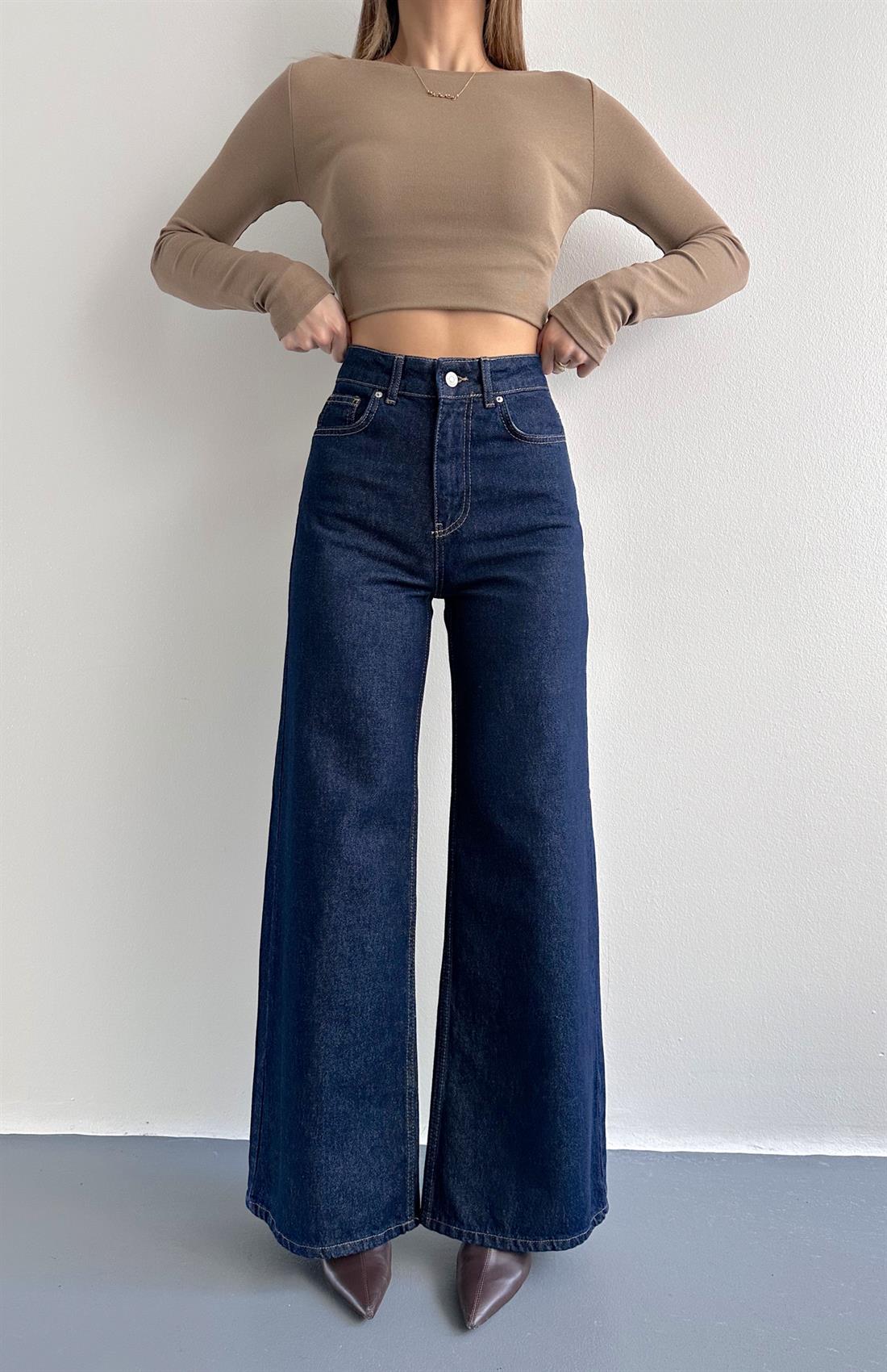 Rins Yıkama Geniş Pantolon LACİVERT