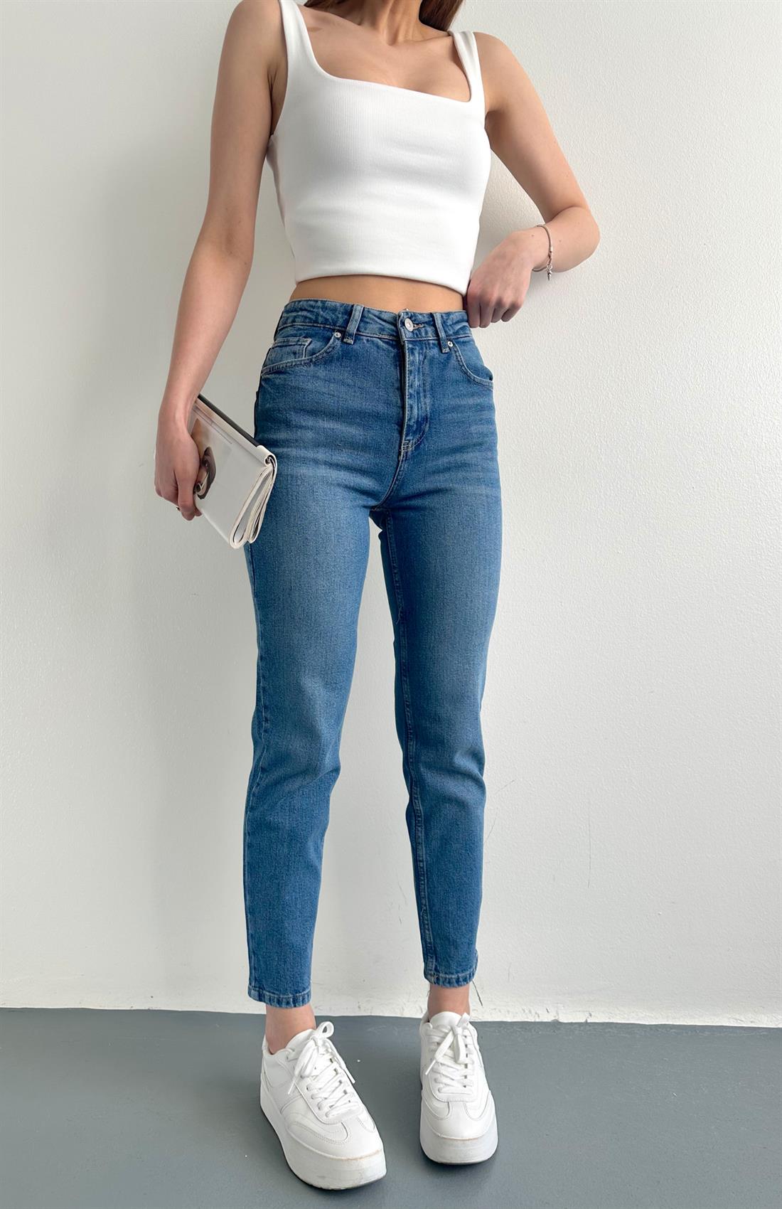 Slim Mom Jeans MAVİ