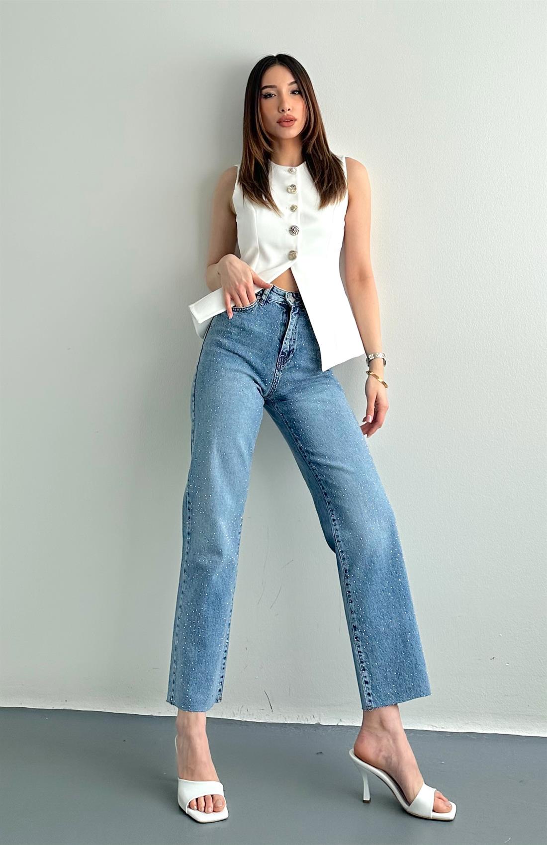 Taşlı Kot Pantolon MAVİ
