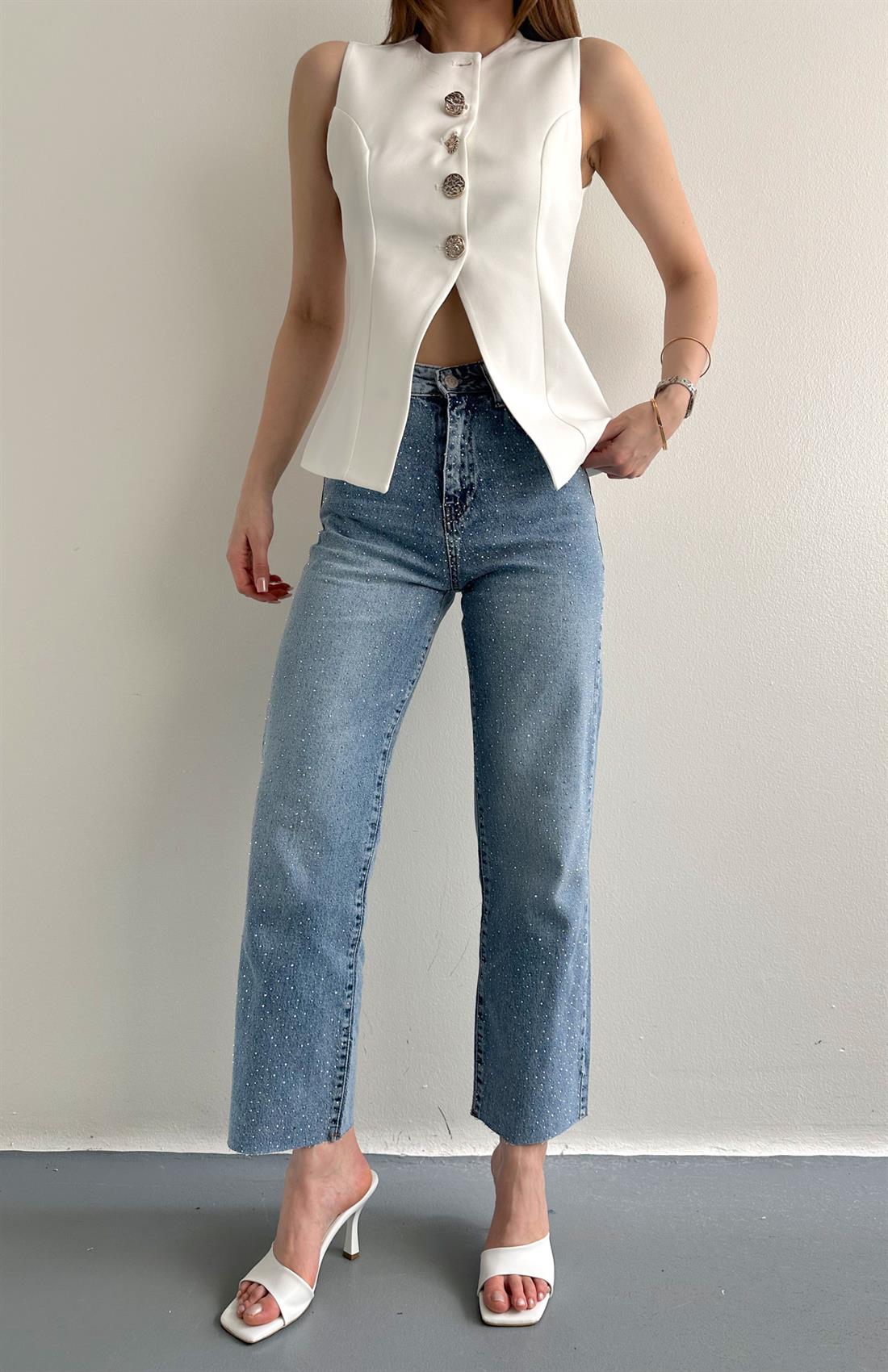 Taşlı Kot Pantolon MAVİ