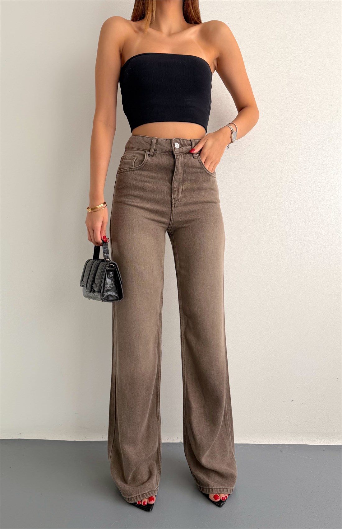 Wideleg Tencel Pantolon KAHVERENGİ