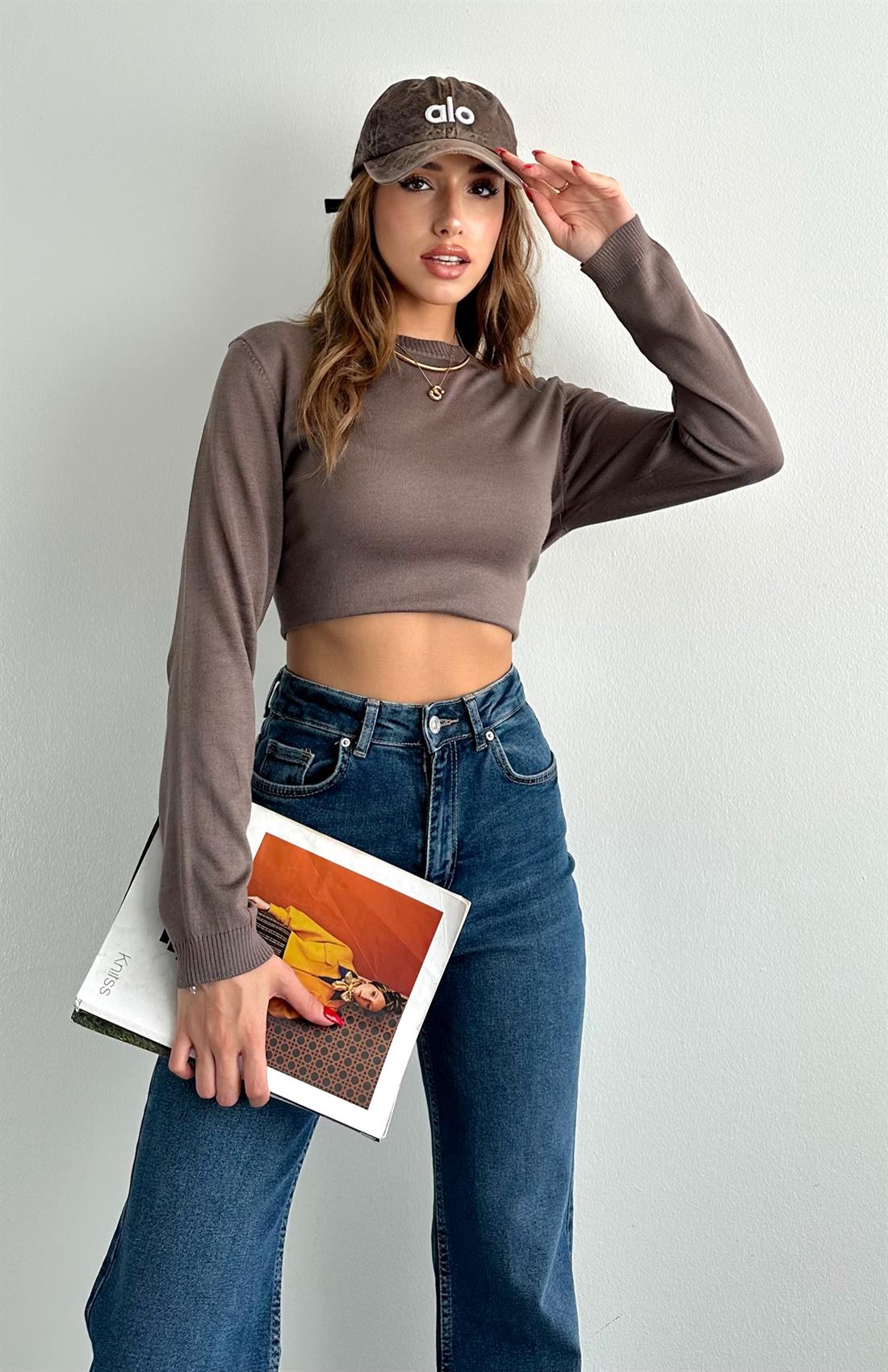 Bisiklet Yaka Carina Pamuk Kazak VİZON